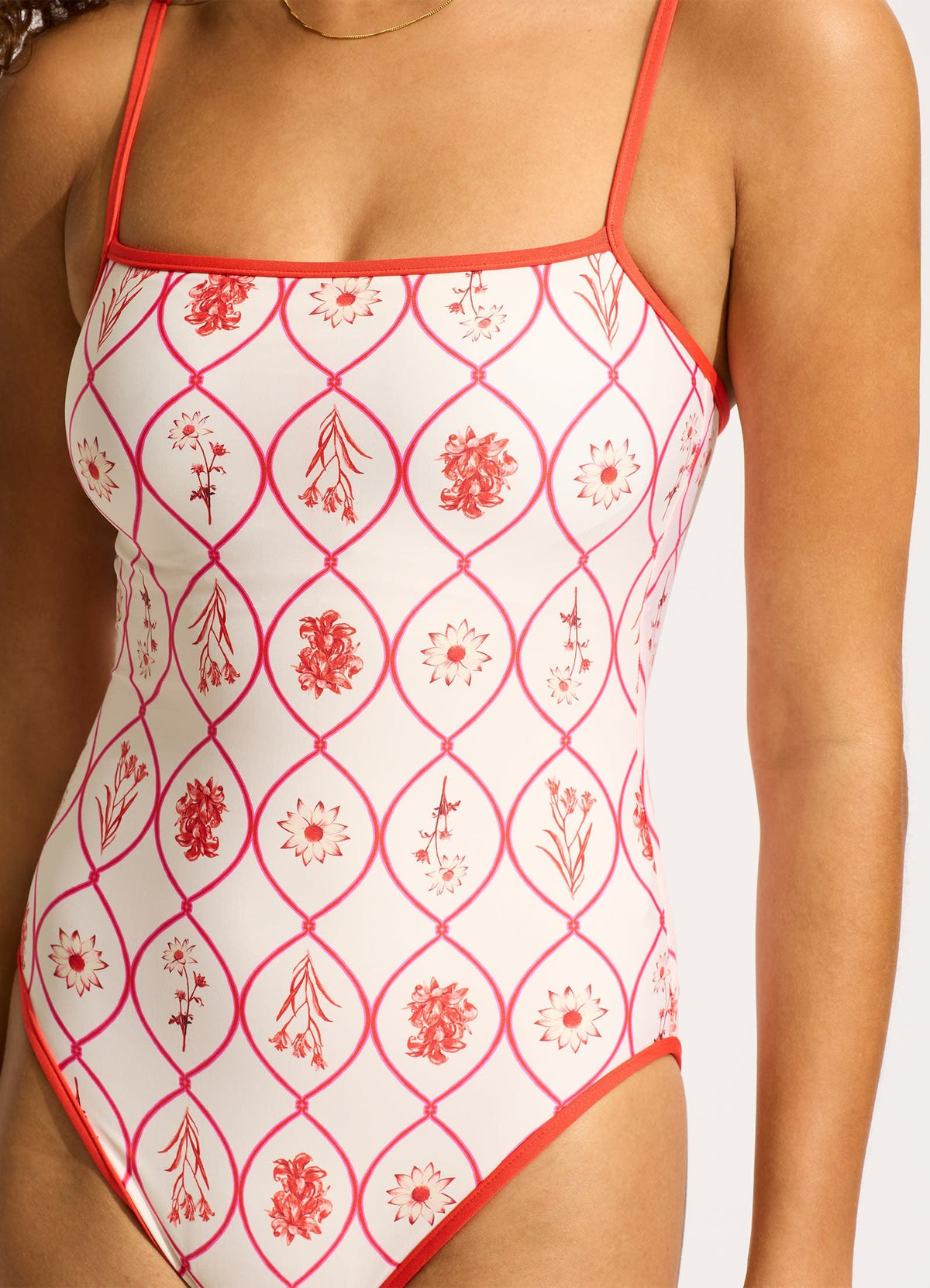 Marbella Square Neck One Piece - Flame