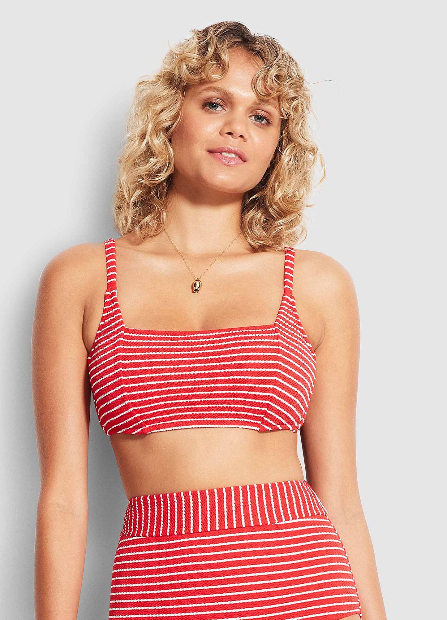 Seaside Stripe DD Square Neck Tank - Chilli Red