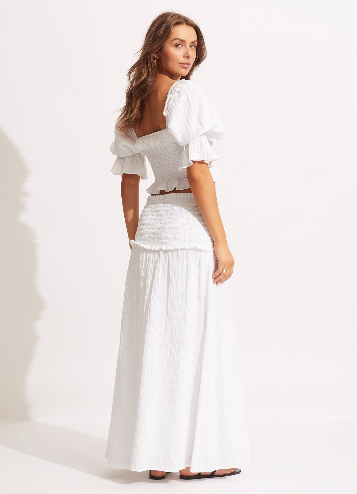 Caspian Shirring Top - White