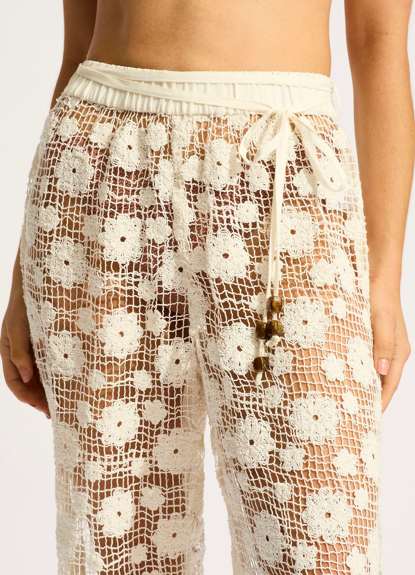 Crochet Side Split Pant - Ecru