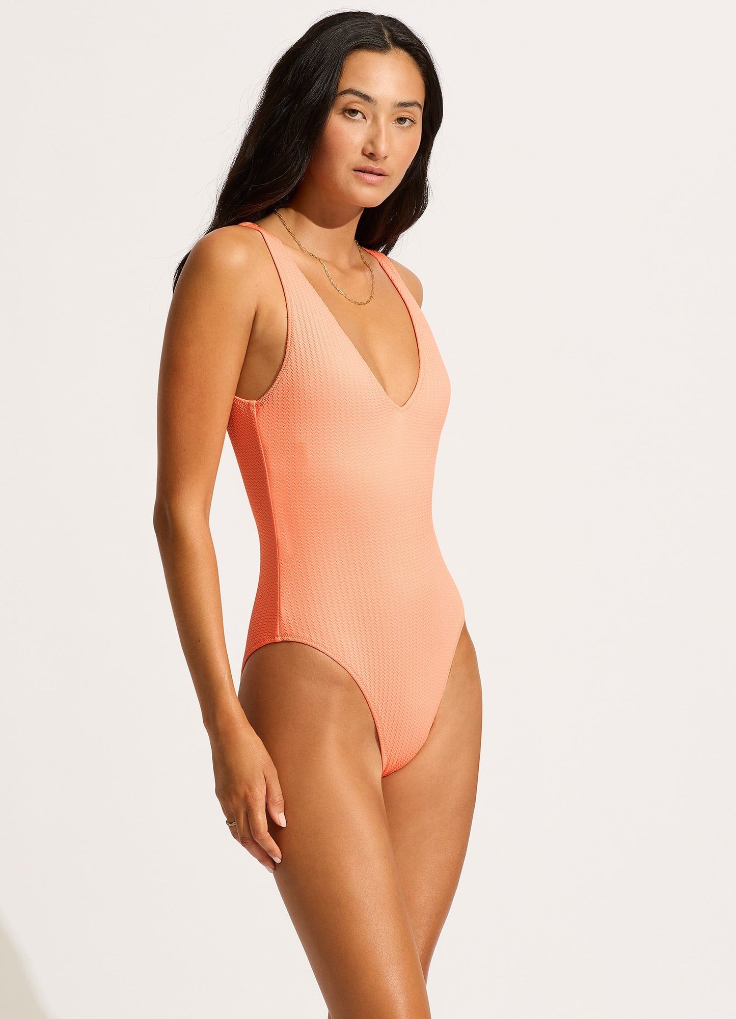 Sea Dive Deep V Neck One Piece - Peach Pink