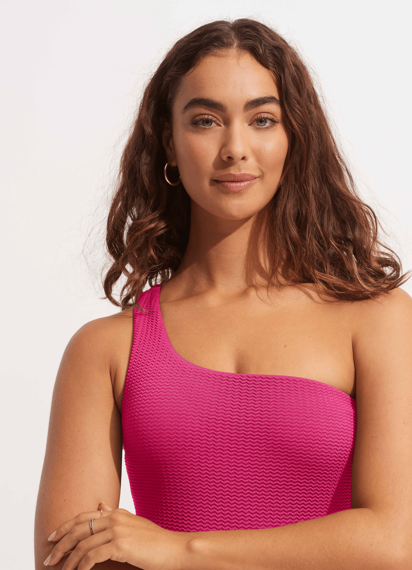  Sea Dive One Shoulder One Piece - Fuchsia Rose