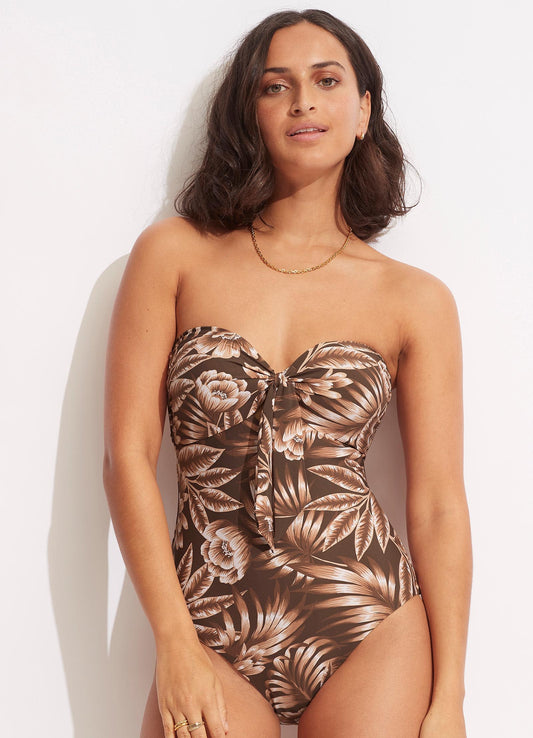  Island In The Sun Twist Tie Front One Piece - Tiramisu
