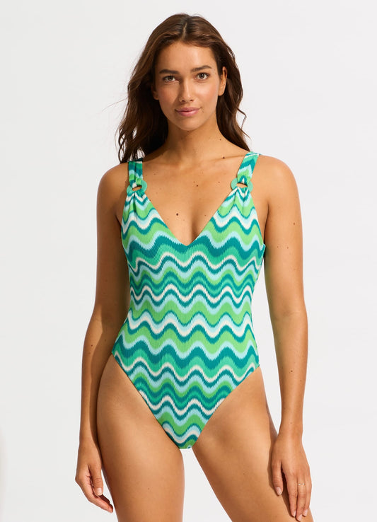  Neue Wave V Neck One Piece - Jade