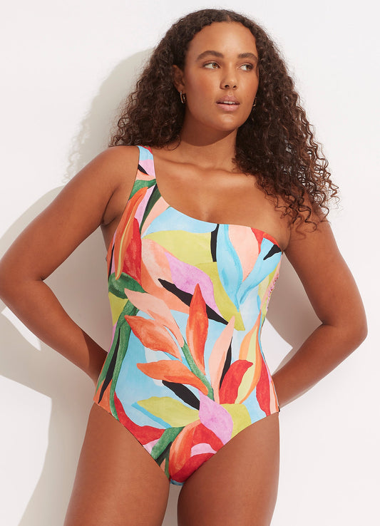  Tropfest Reversible One Shoulder One Piece - Aquamarine