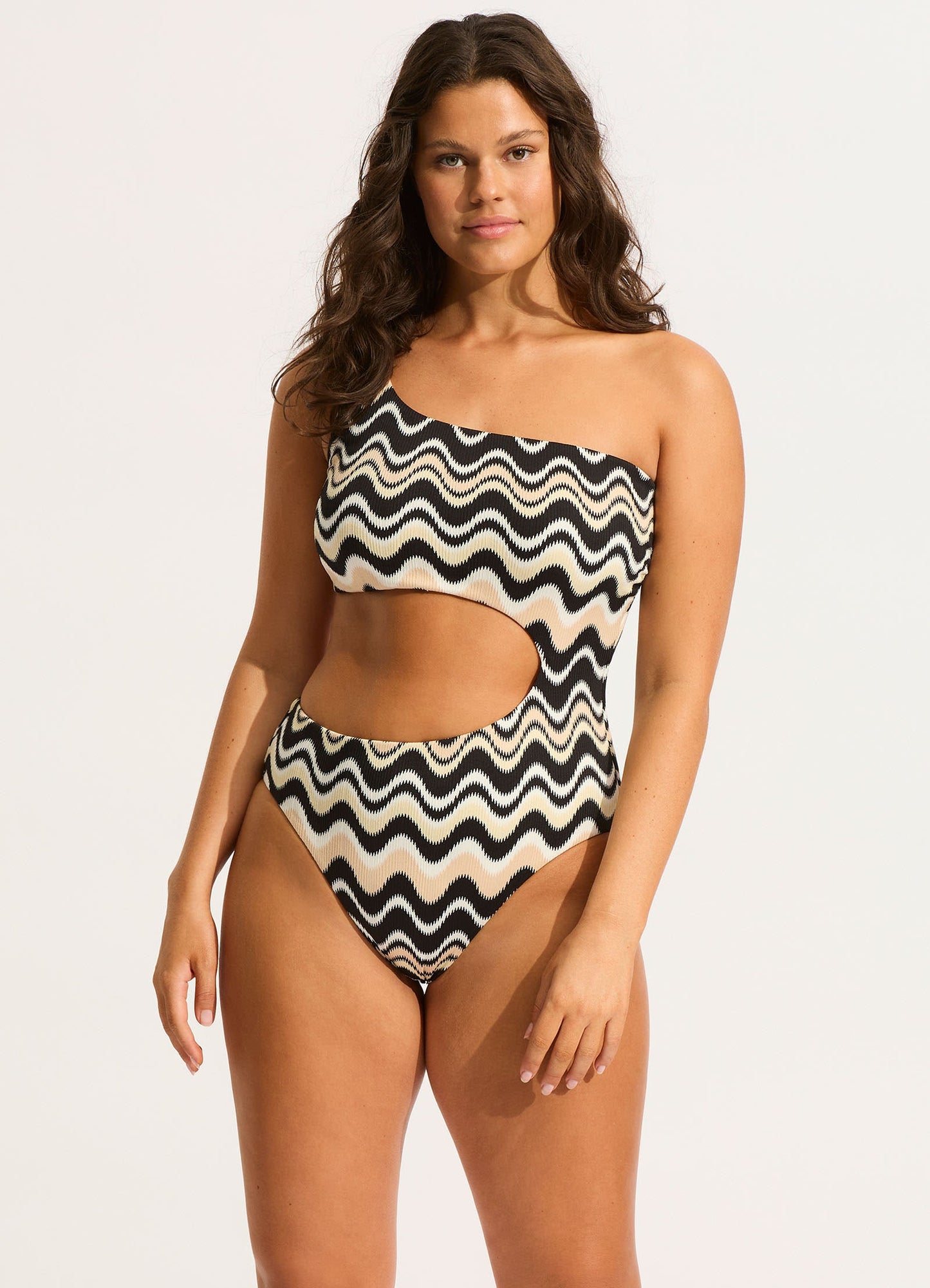  Neue Wave One Shoulder Cut Out One Piece - Black