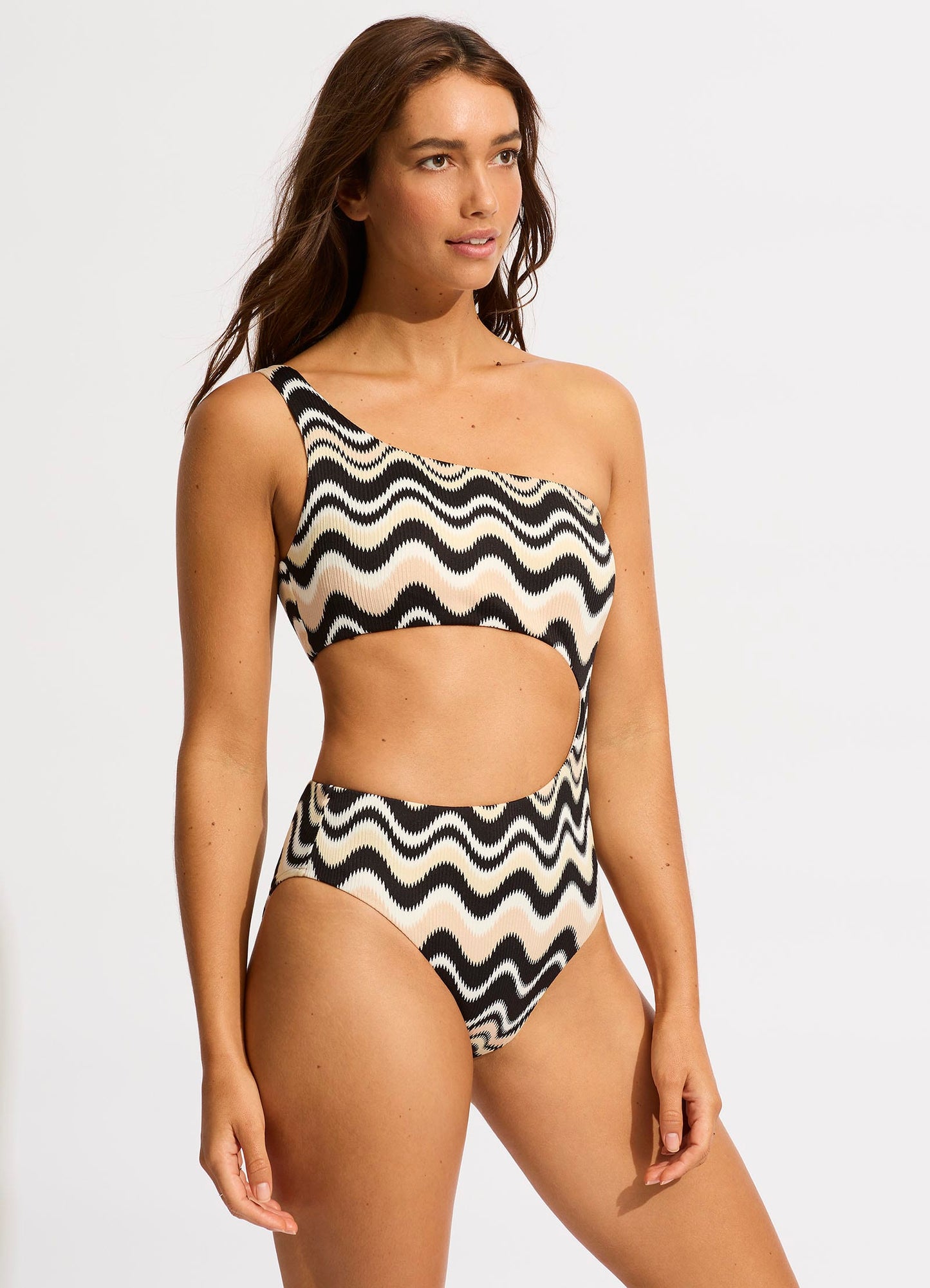  Neue Wave One Shoulder Cut Out One Piece - Black
