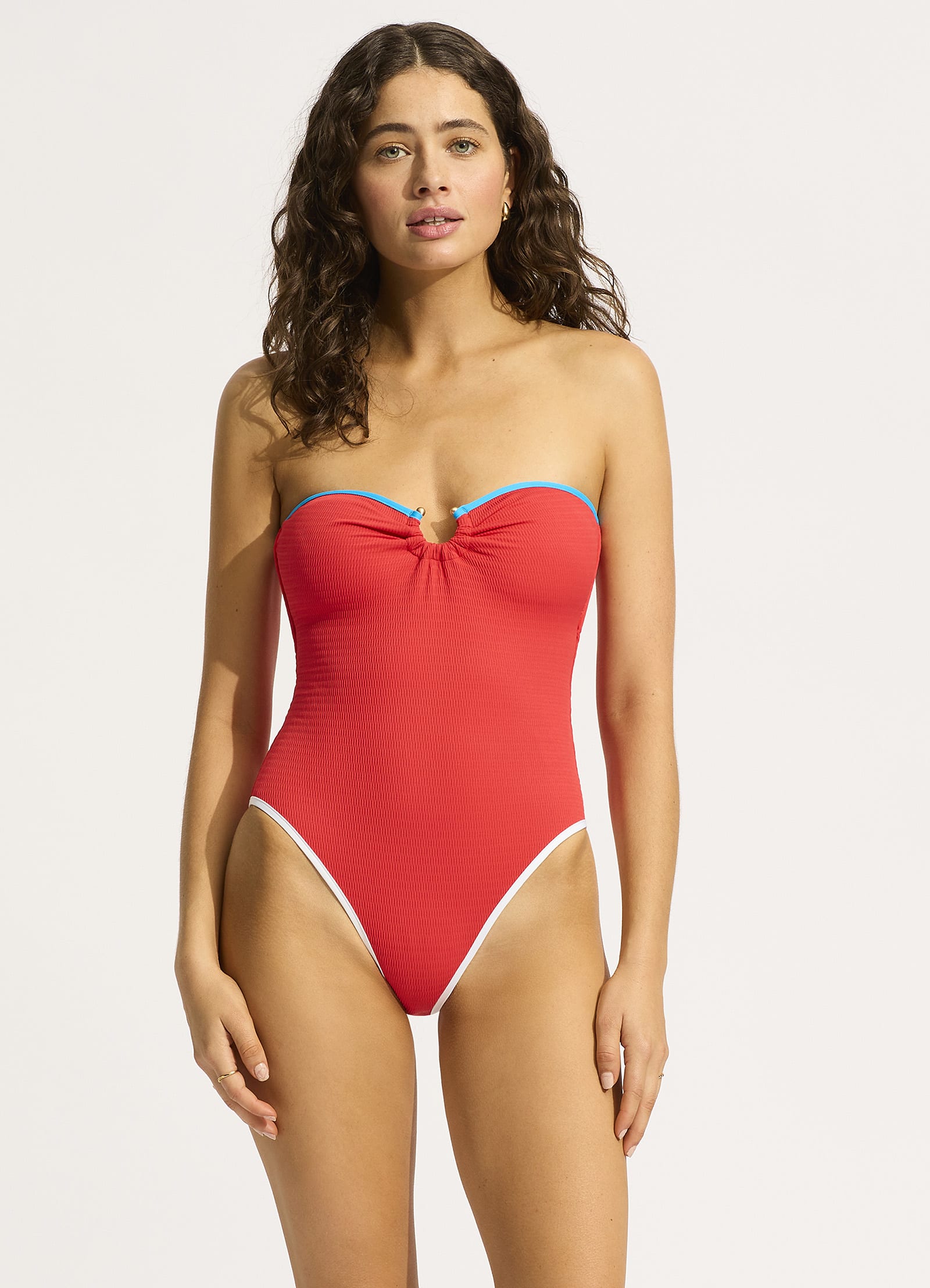  Beach Bound Ring Front Bandeau One Piece - Flame