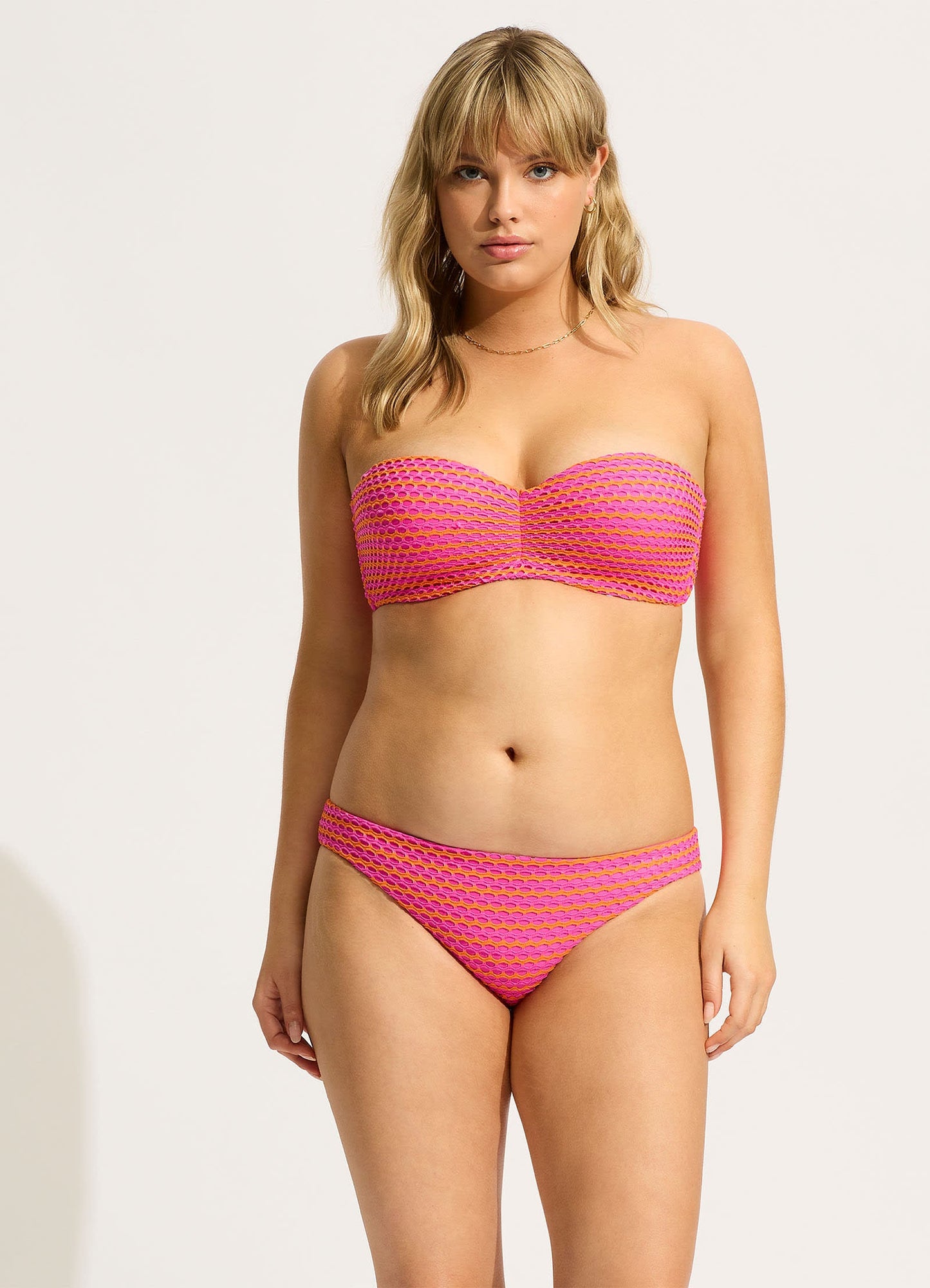  Mesh Effect Bustier Bandeau Bikini Top - Hot Pink