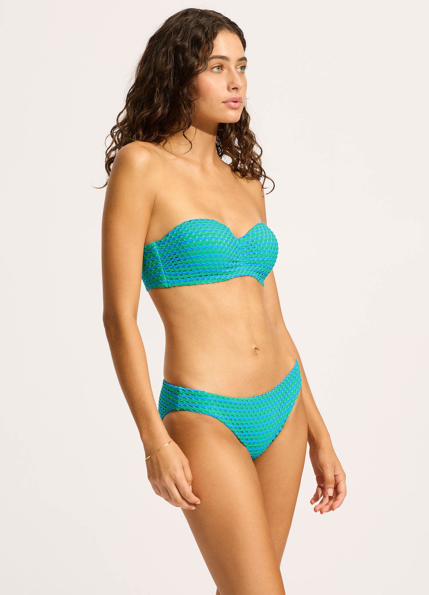  Mesh Effect Bustier Bandeau Bikini Top - Jade
