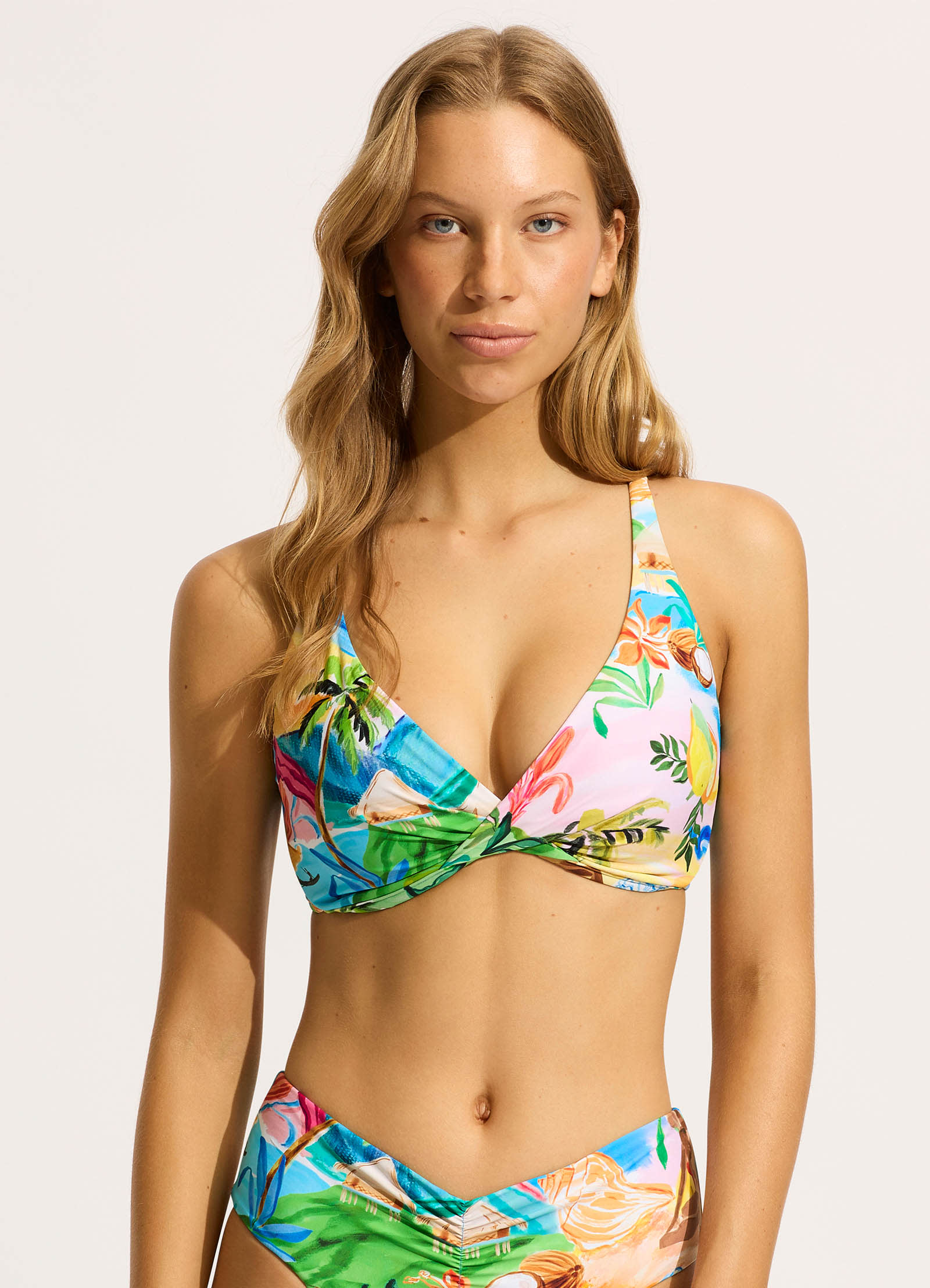 South Pacific Wrap Front F Cup Bikini Top - Turquoise