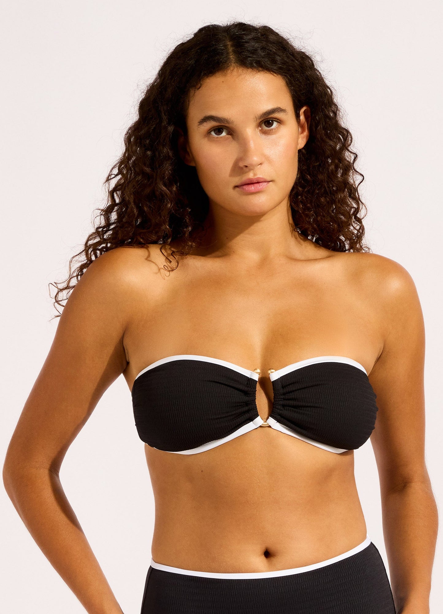  Beach Bound Ring Front Bandeau Bikini Top - Black