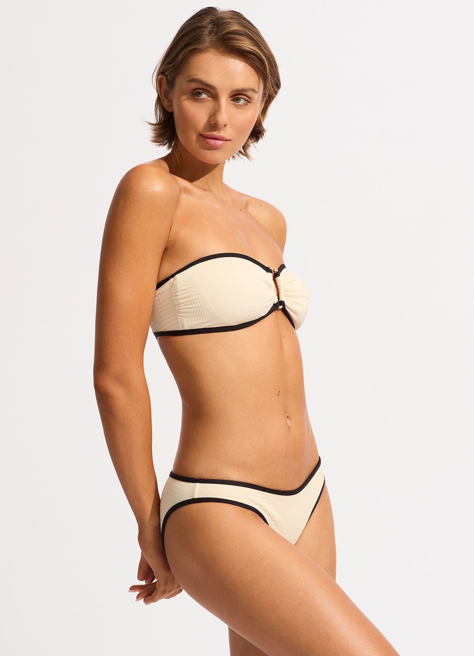  Beach Bound Ring Front Bandeau Bikini Top - Ecru