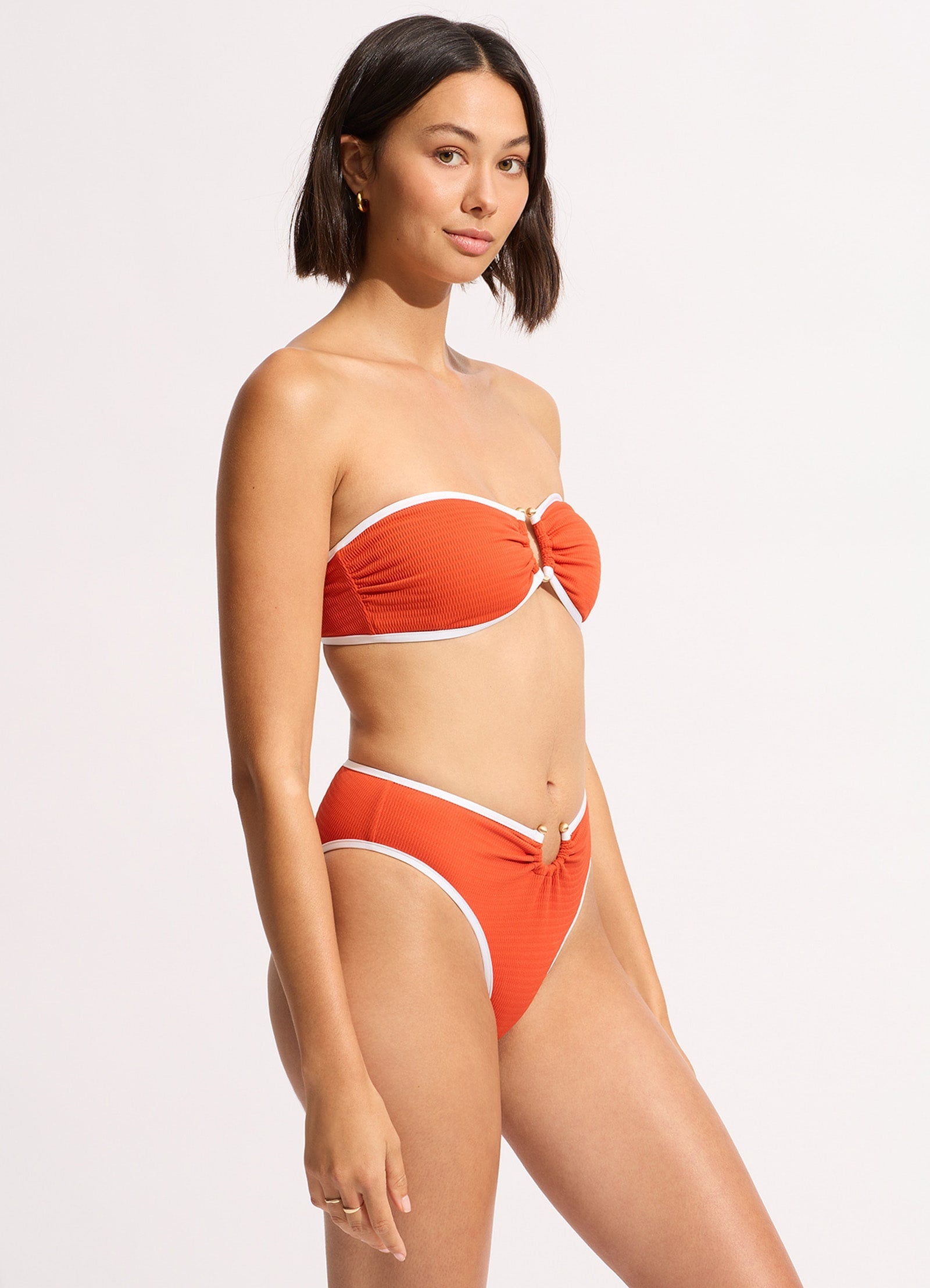  Beach Bound Ring Front Bandeau Bikini Top - Tamarillo