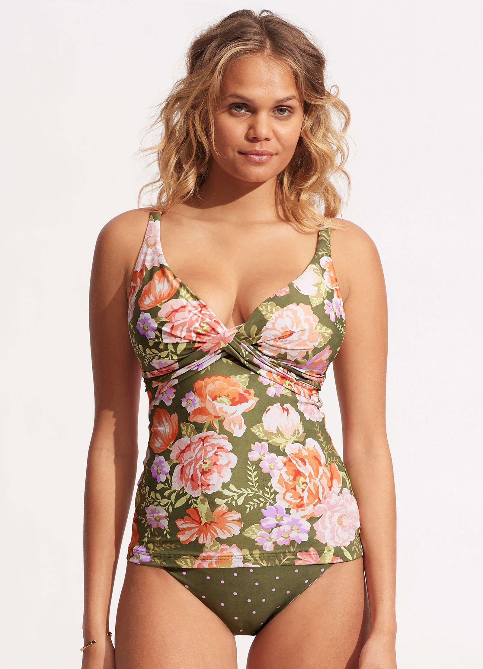  Paradise Garden DD Wrap Front Tankini Top - Avocado