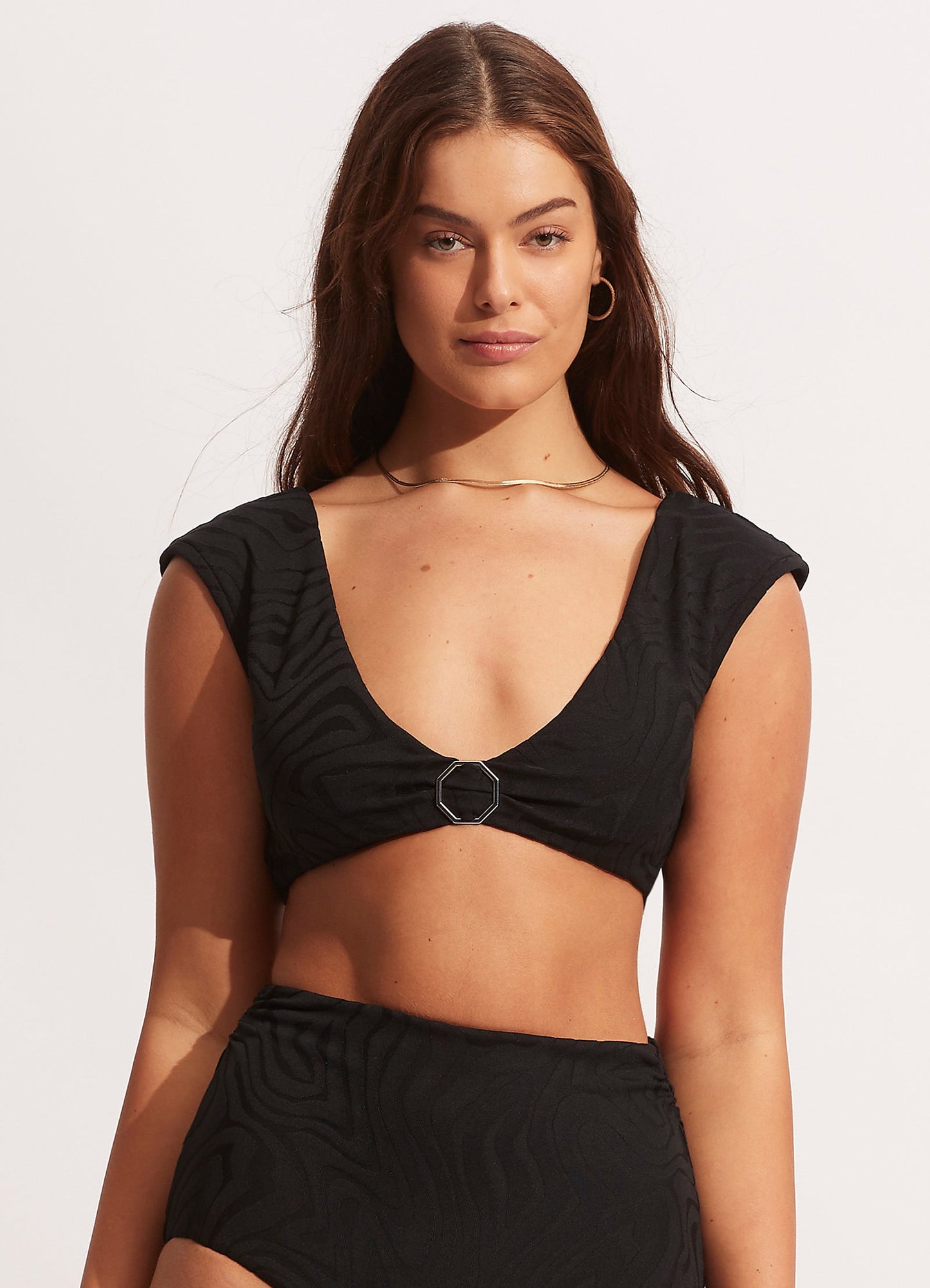  Second Wave Cap Sleeve Top - Black