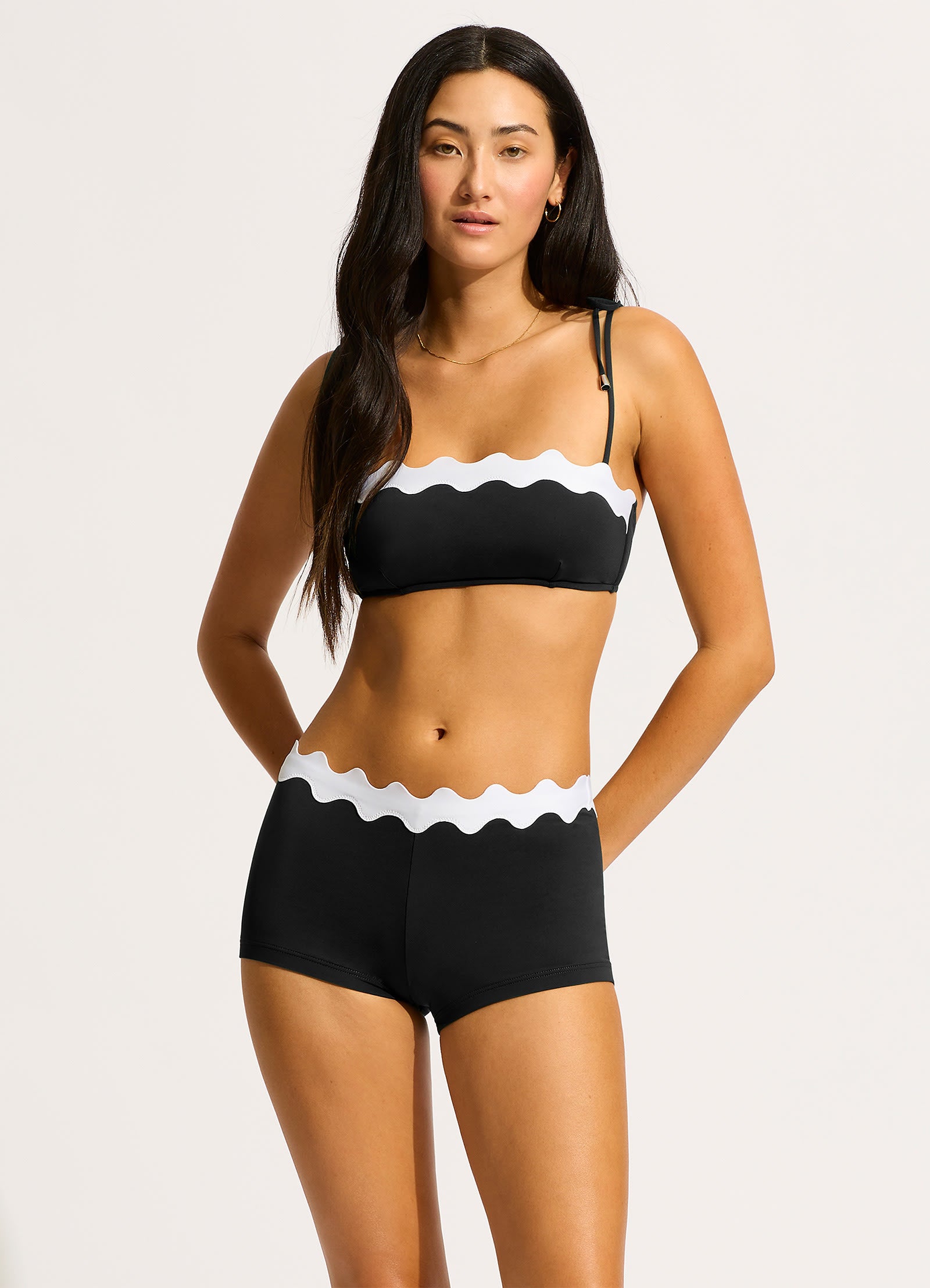  Gia Ric Rac Bustier Bandeau Bikini Top - Black