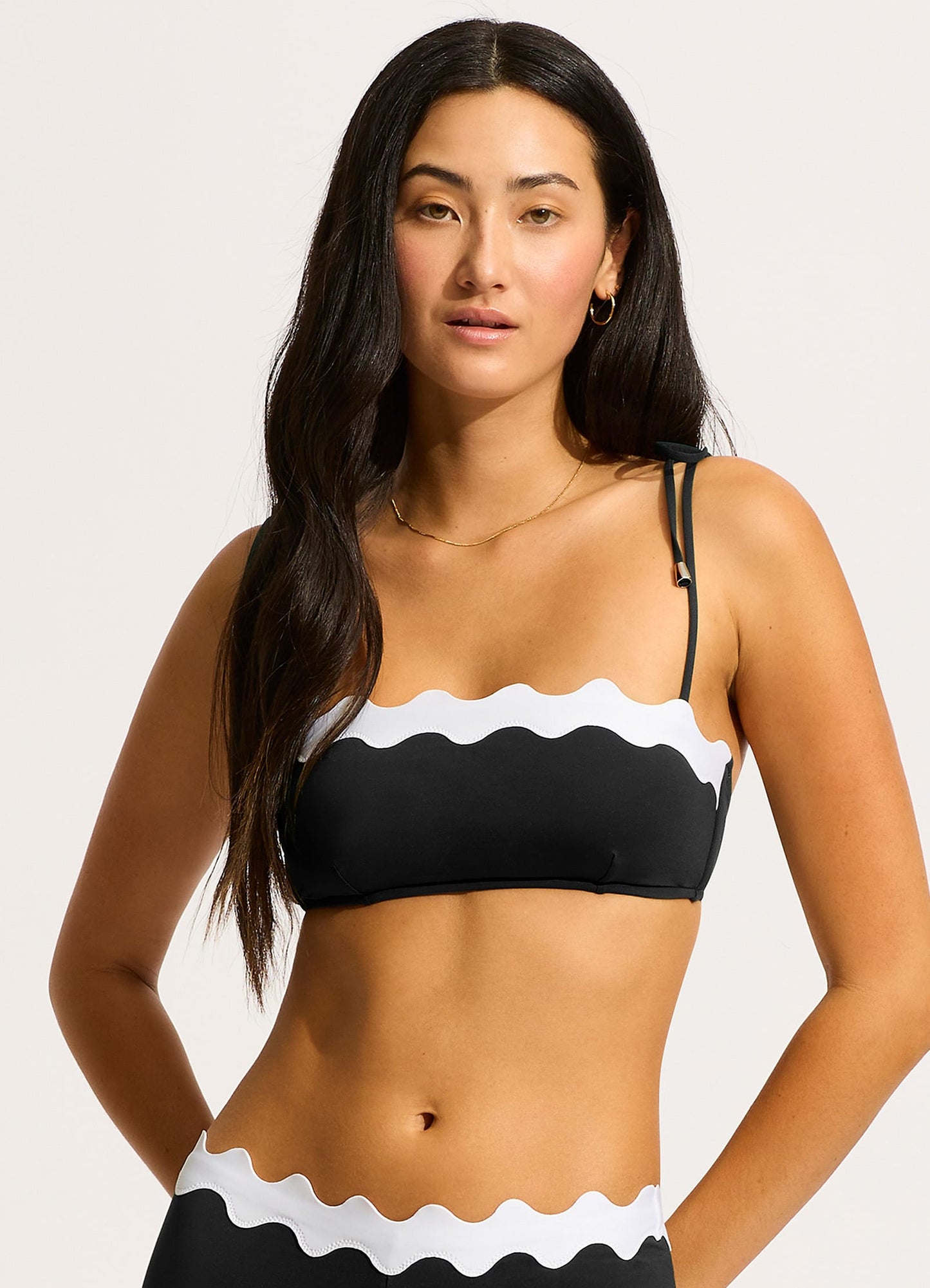 Gia Ric Rac Bustier Bandeau Bikini Top - Black