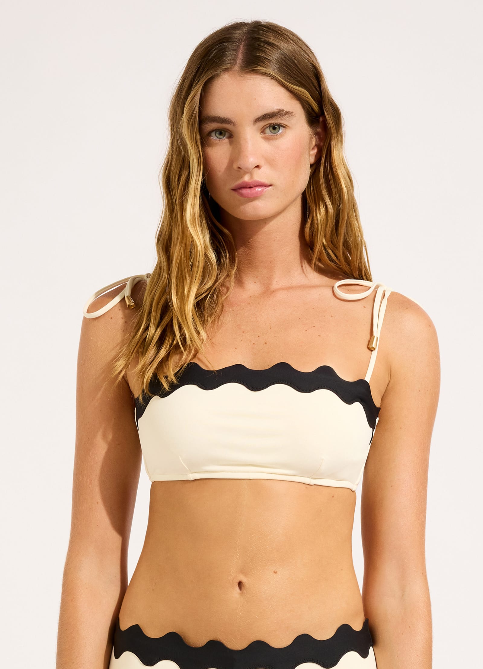  Gia Ric Rac Bustier Bandeau Bikini Top - Ecru