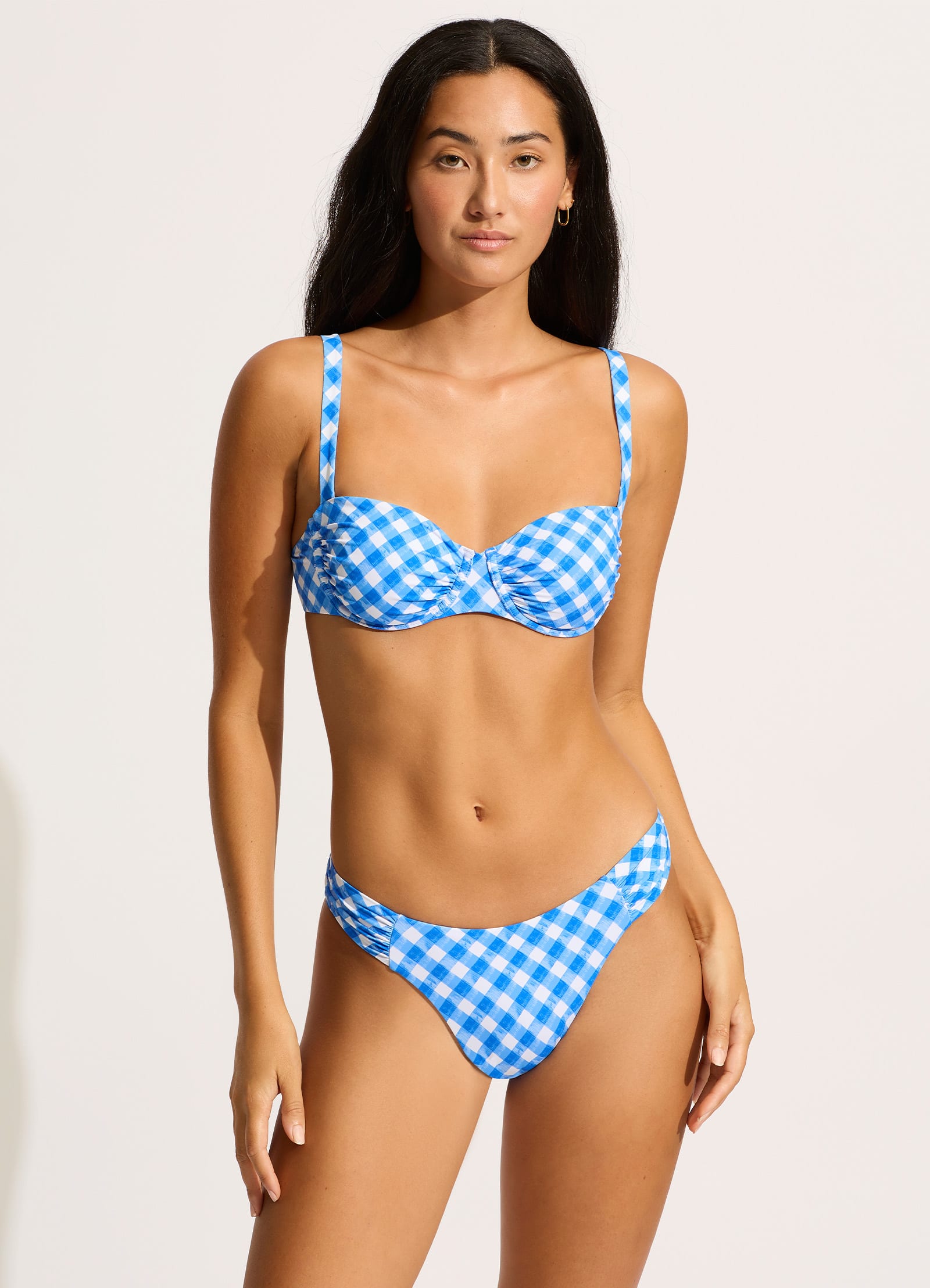  Ciao Bella Check Ruched Underwire Bikini Top - Azure