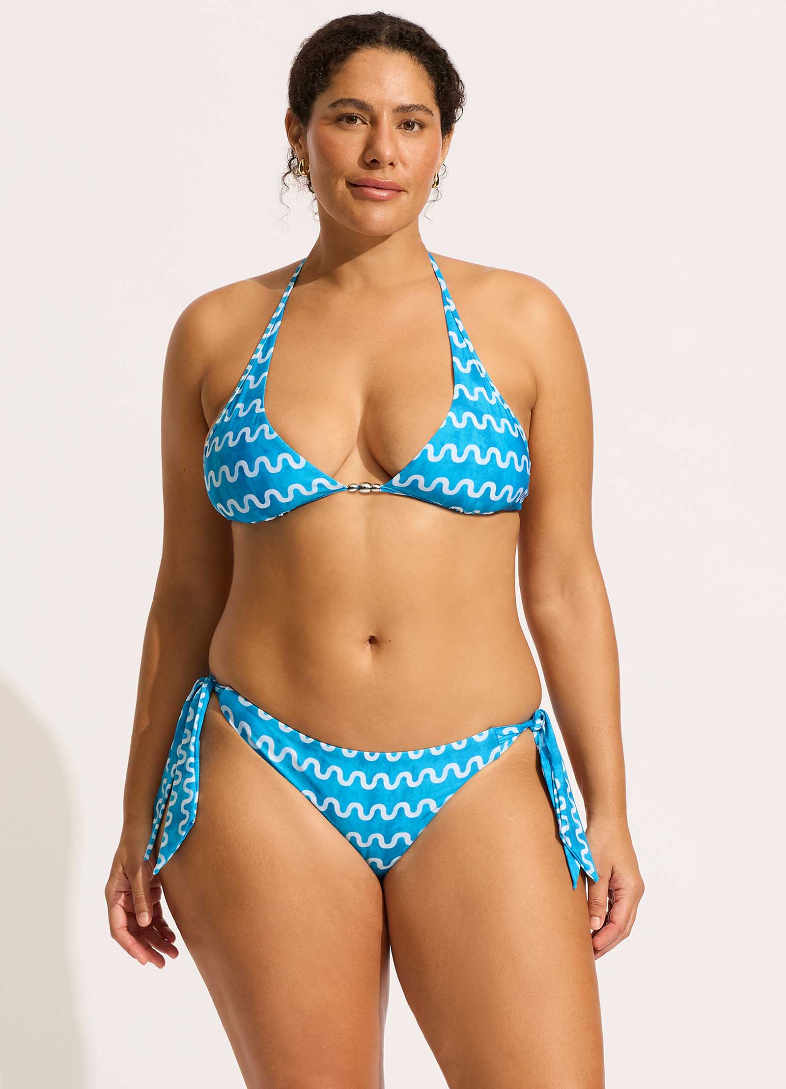  Soundwave Long Line Halter Bikini Top - Turquoise
