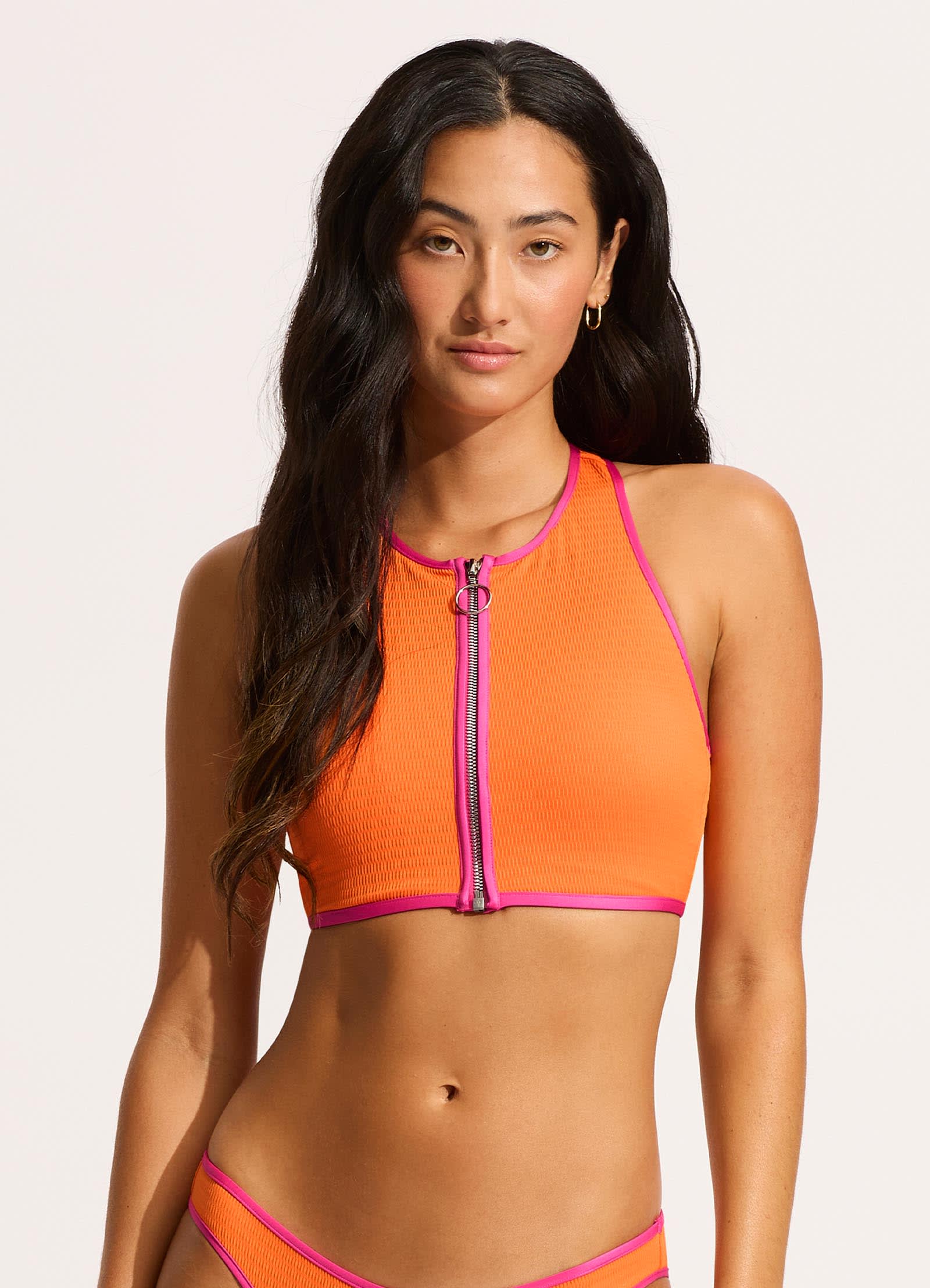  Beach Bound Zip Front Tank Bikini Top - Turmeric