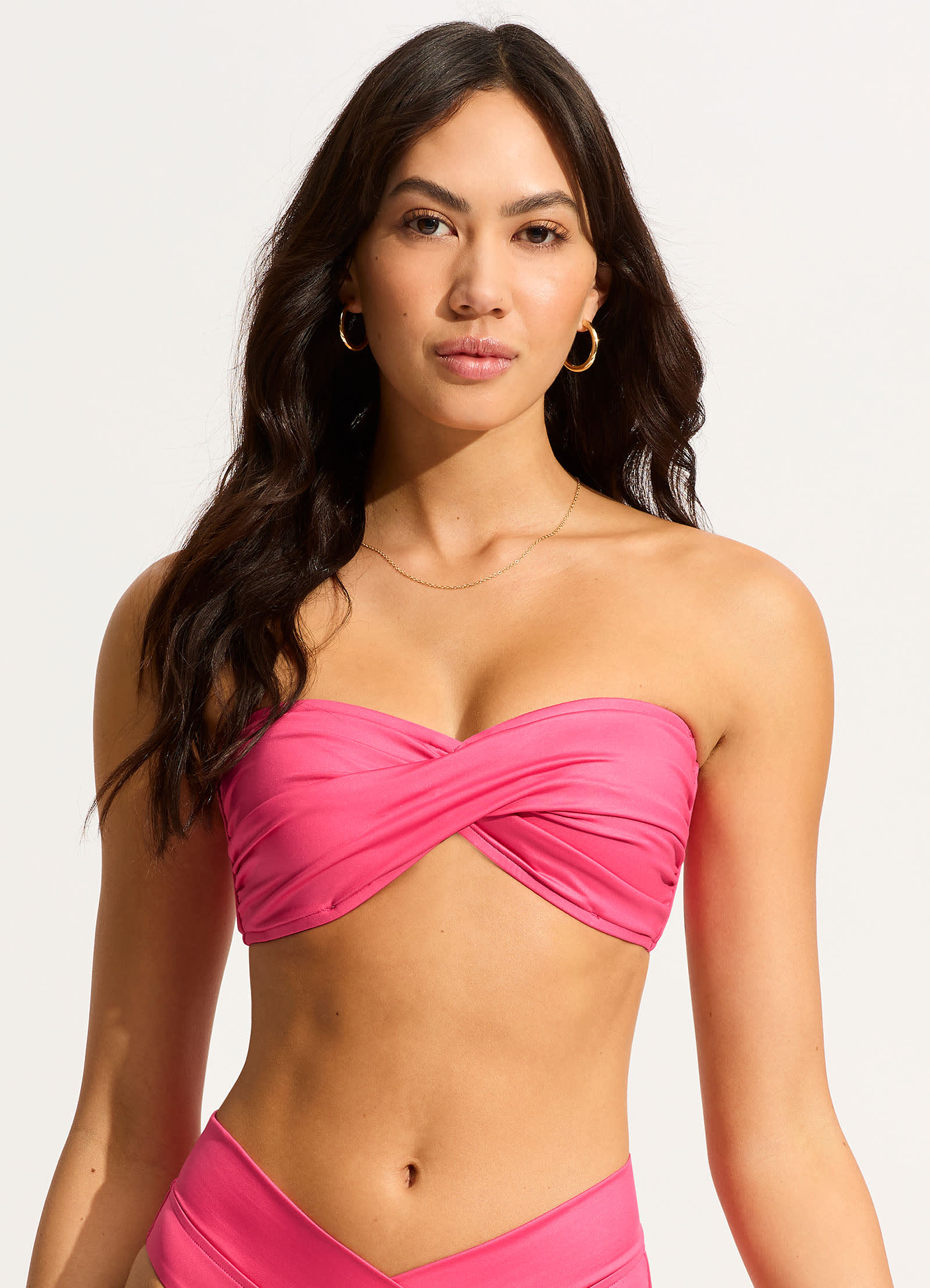  Soleil Twist Bandeau Bikini Top - Hot Pink
