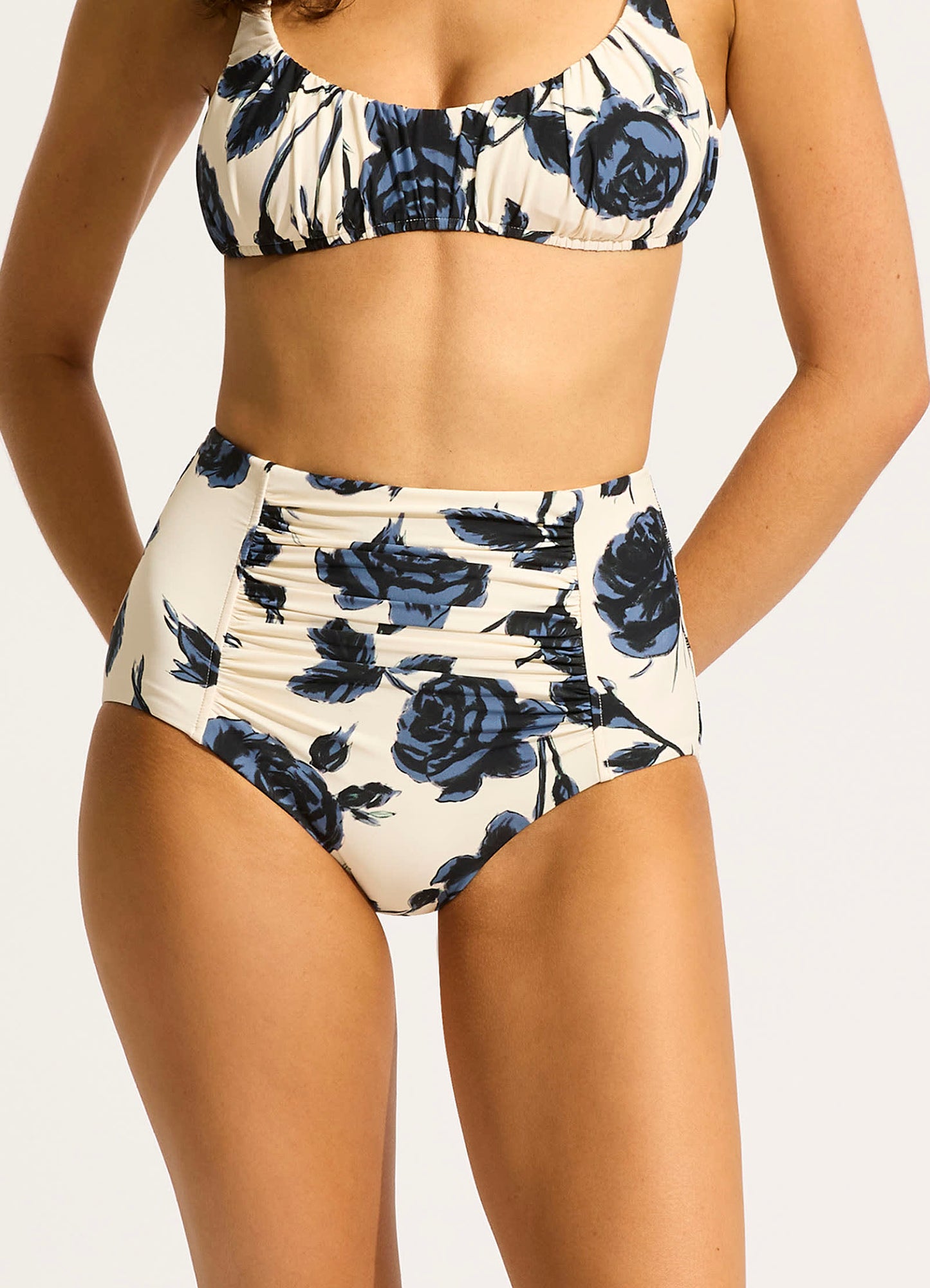  Rococo Ruched Front High Waisted Bikini Bottom - Black