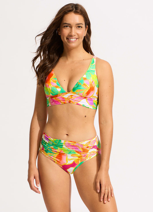  Wonderland Gathered Front Retro Bikini Bottom - Fuchsia Rose