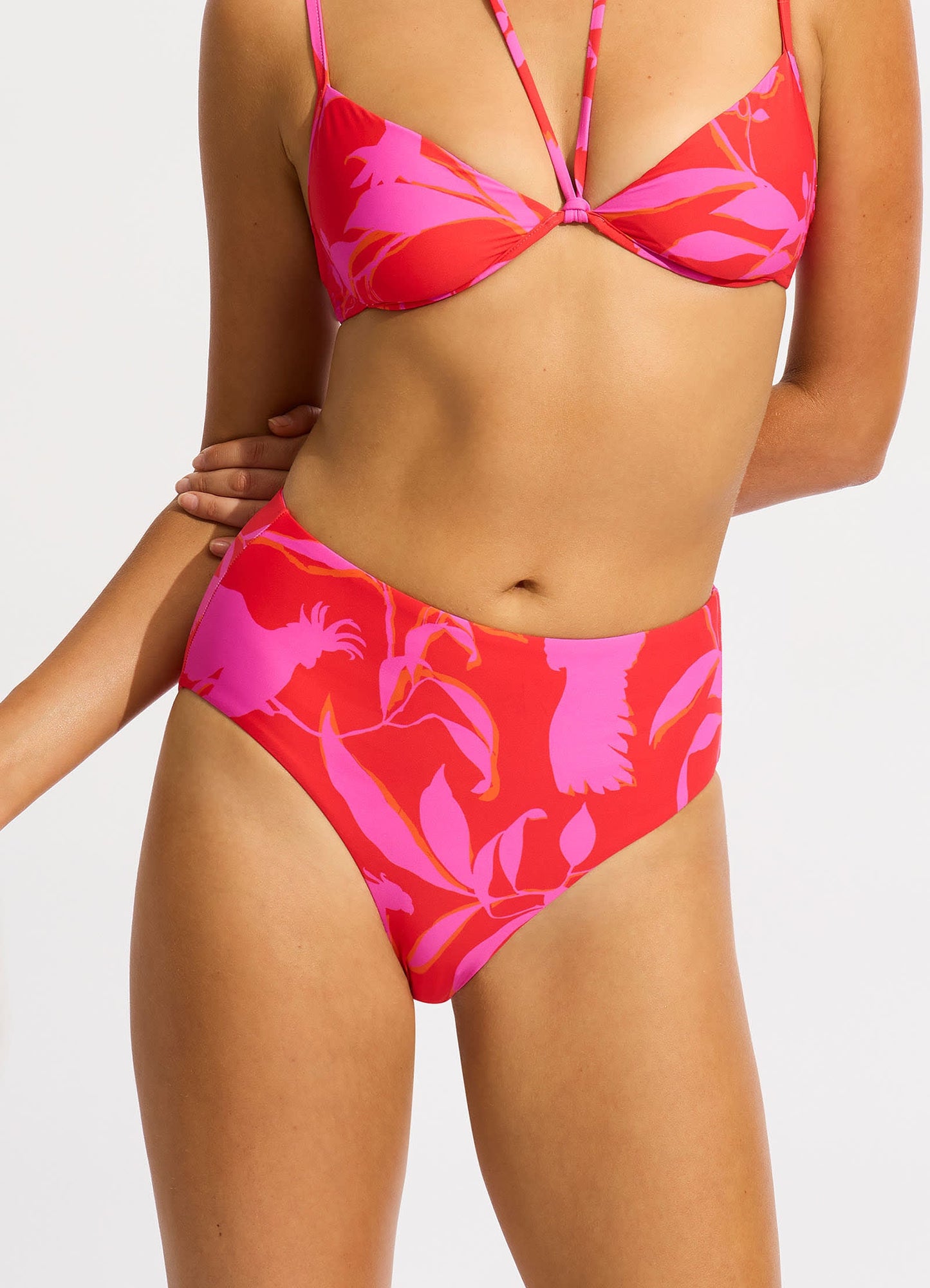  Birds Of Paradise High Waisted Bikini Bottom - Chilli Red