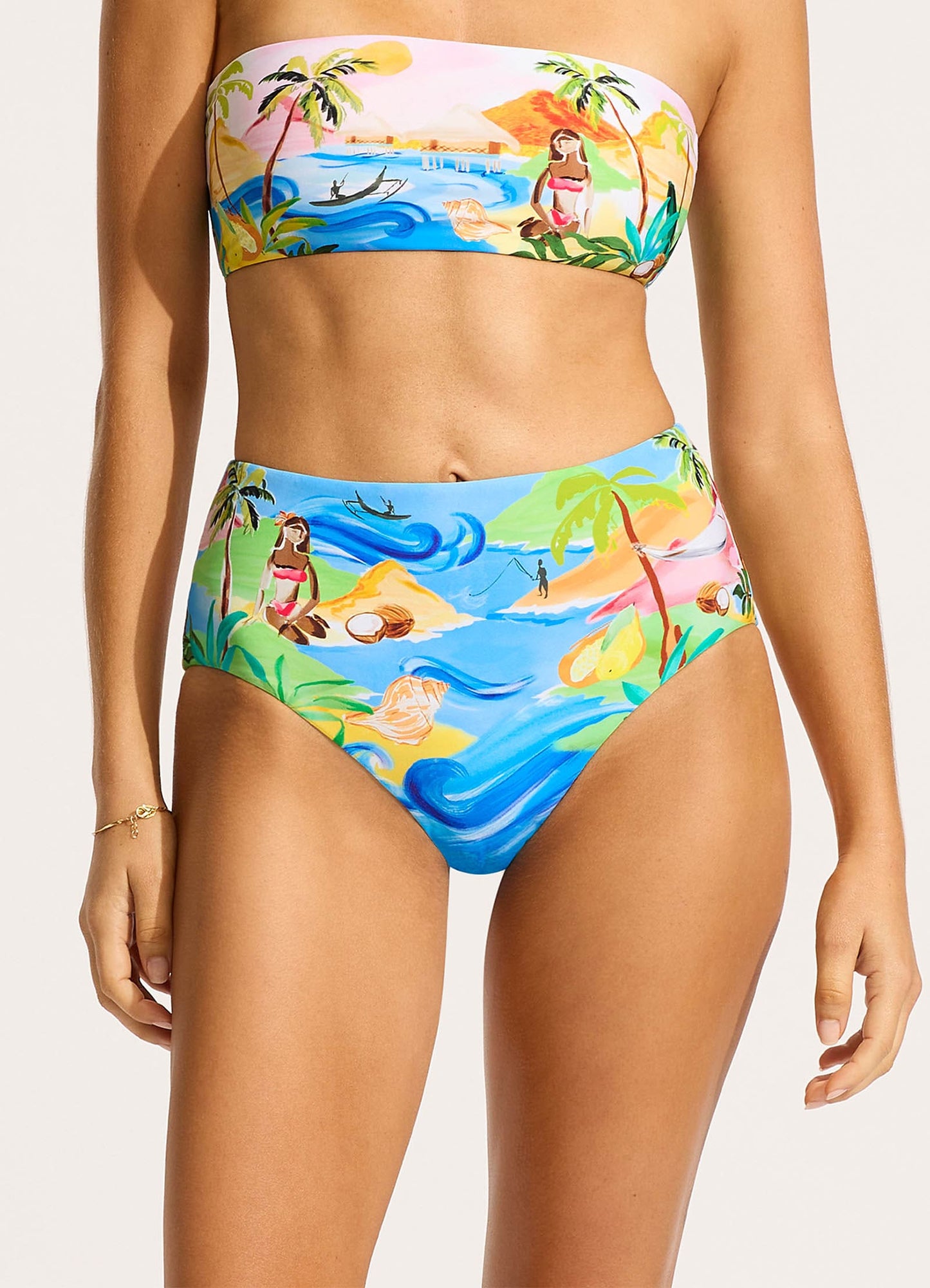  South Pacific High Waisted Bikini Bottom - Turquoise