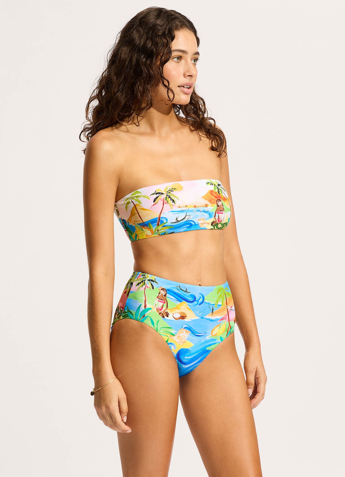  South Pacific High Waisted Bikini Bottom - Turquoise