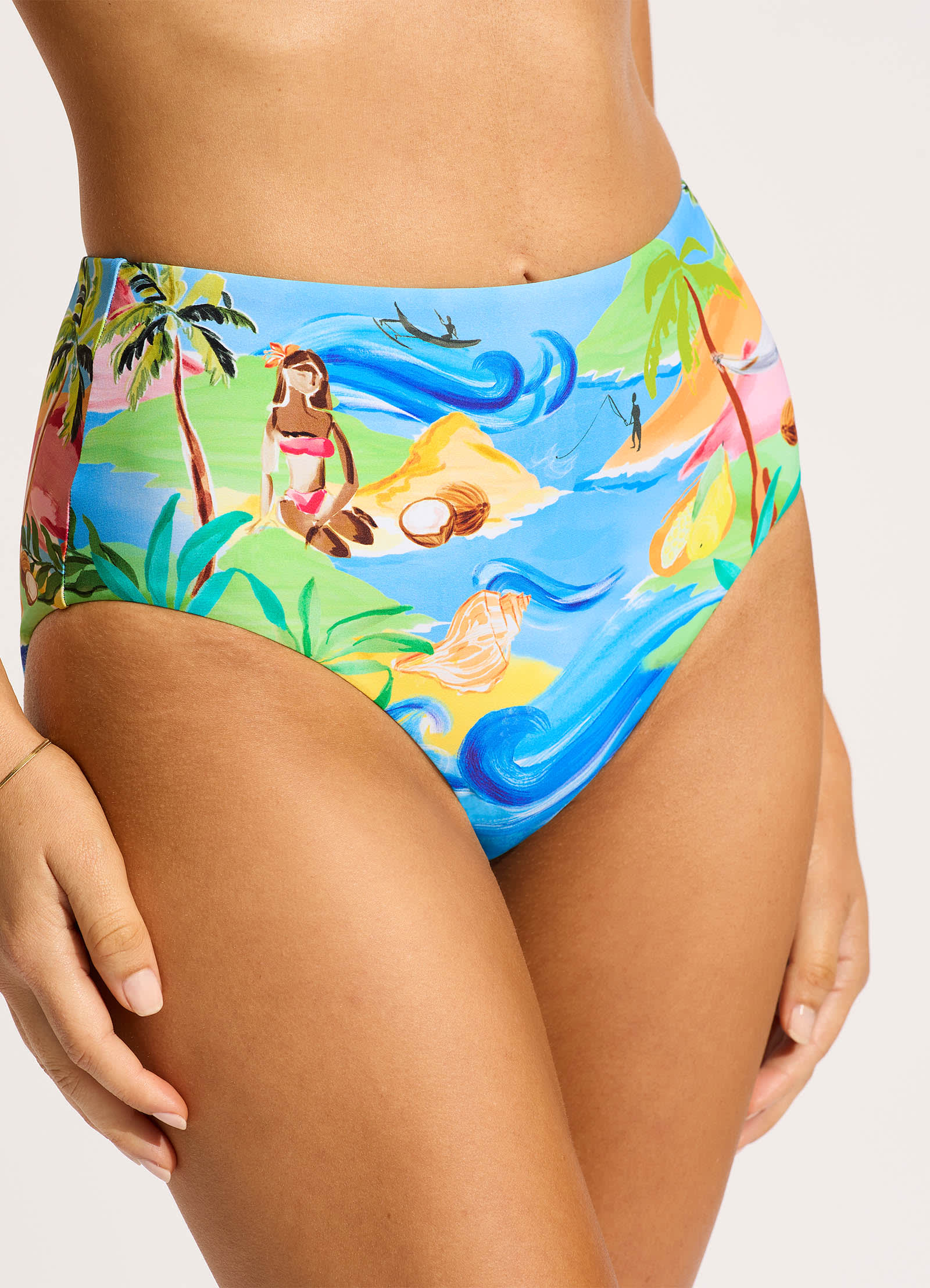  South Pacific High Waisted Bikini Bottom - Turquoise