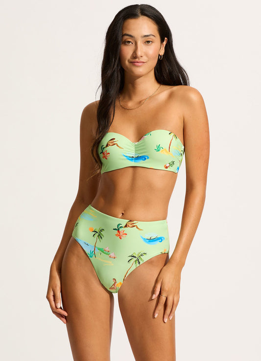  Isla Palm High Waisted Bikini Bottom - Sage