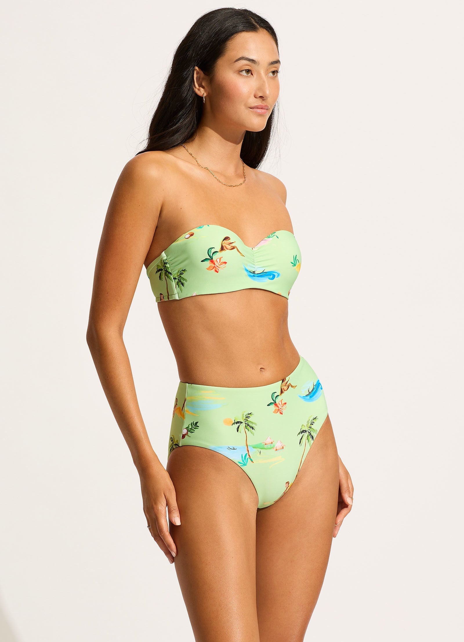  Isla Palm High Waisted Bikini Bottom - Sage