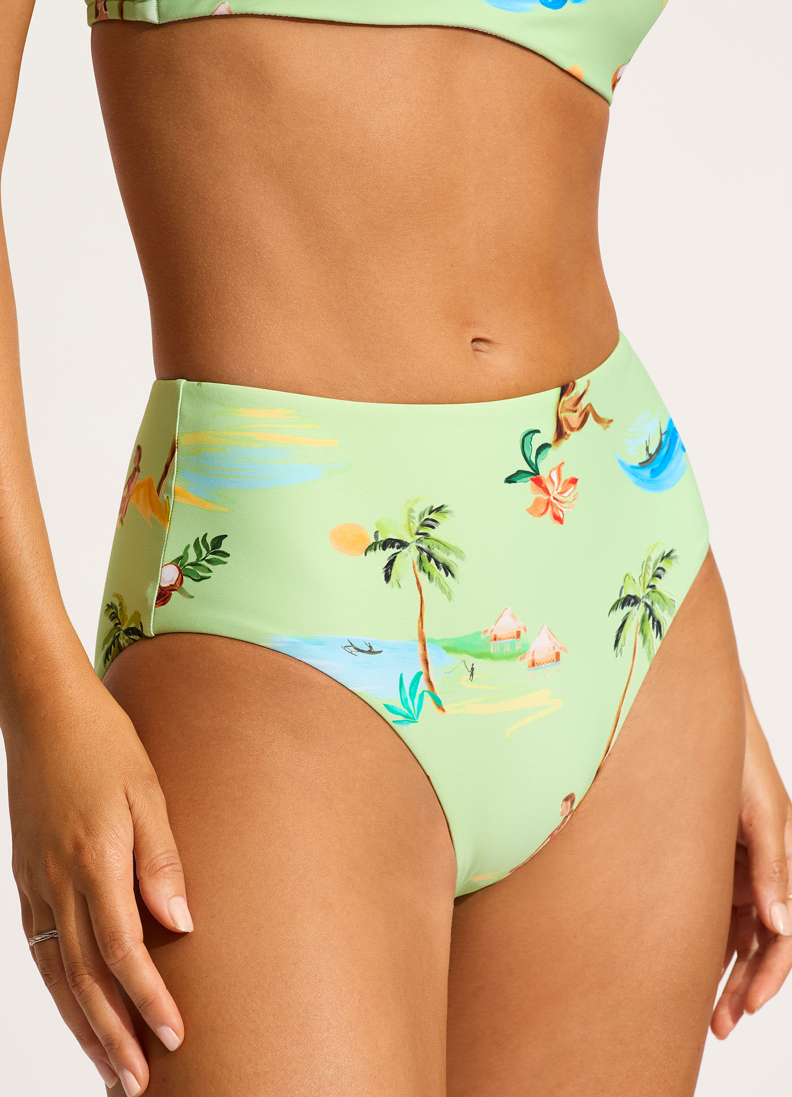  Isla Palm High Waisted Bikini Bottom - Sage