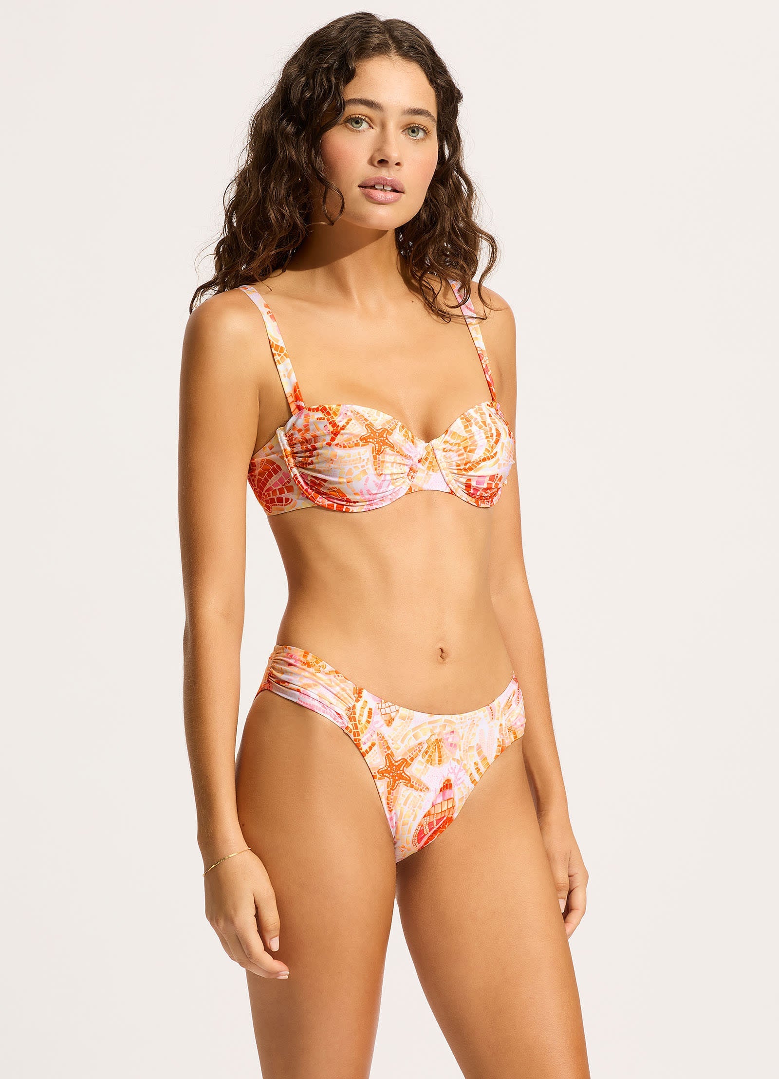  La Mer High Leg Ruched Side Bikini Bottom - White