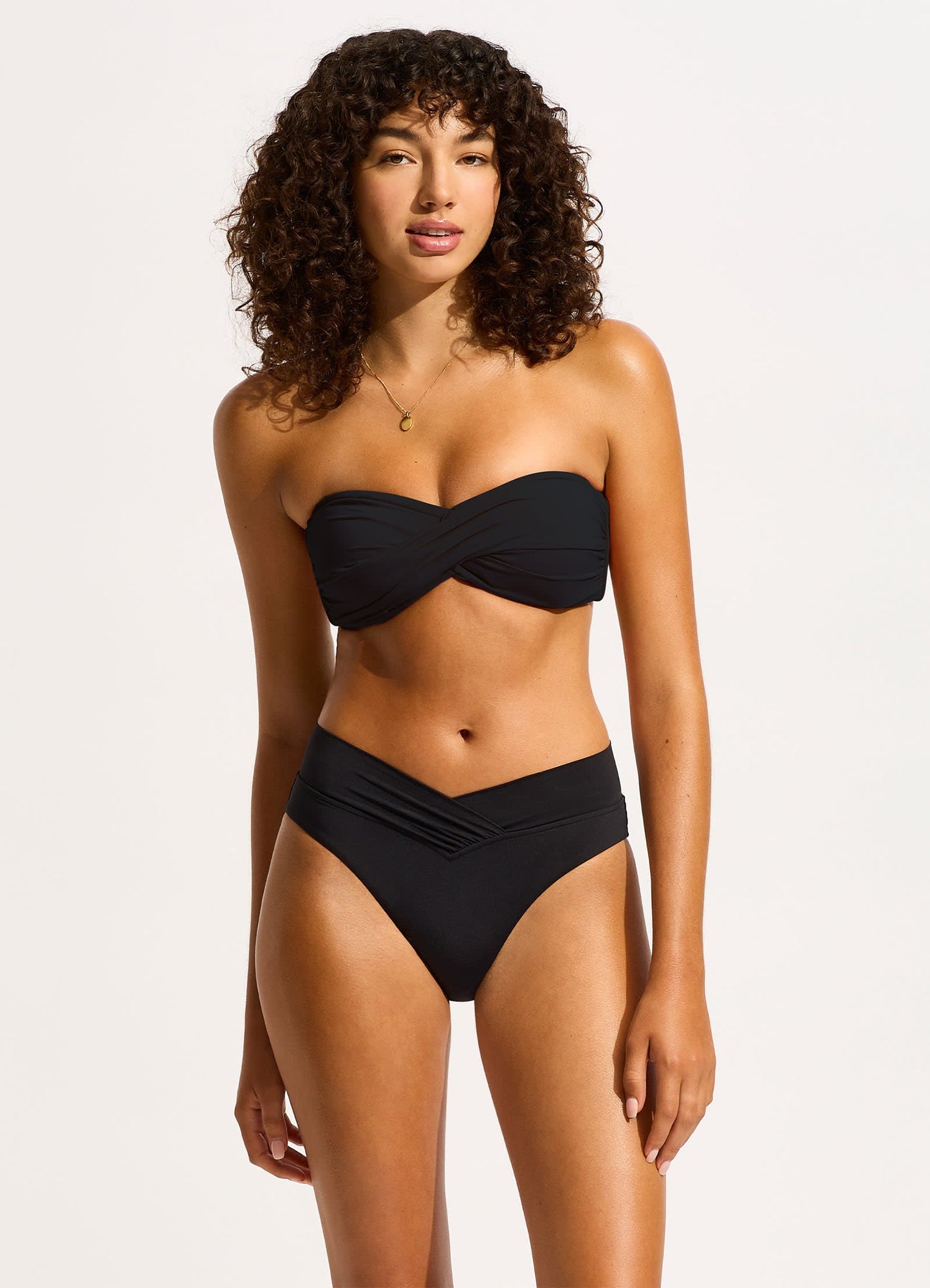  Seafolly Collective V Front High Cut Bikini Bottom - Black