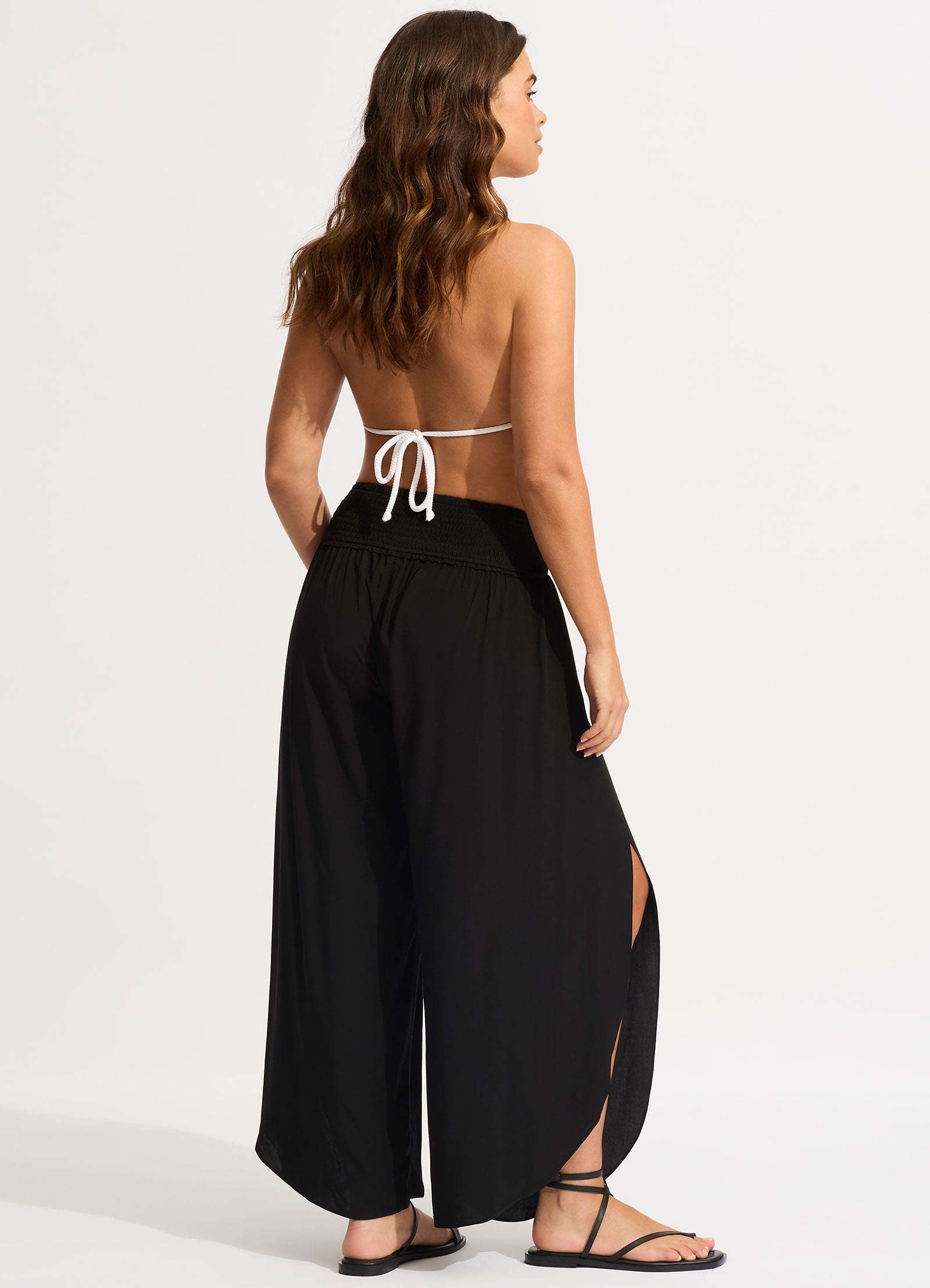  Shirred Waist Wrap Pant - Black