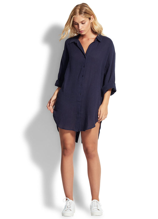  Wild Tropics Oversized Beach Cover Up- Indigo