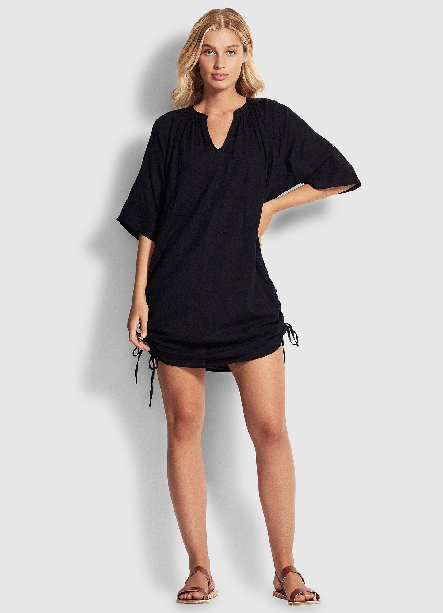  Crinkle Cotton Cover Up - Black