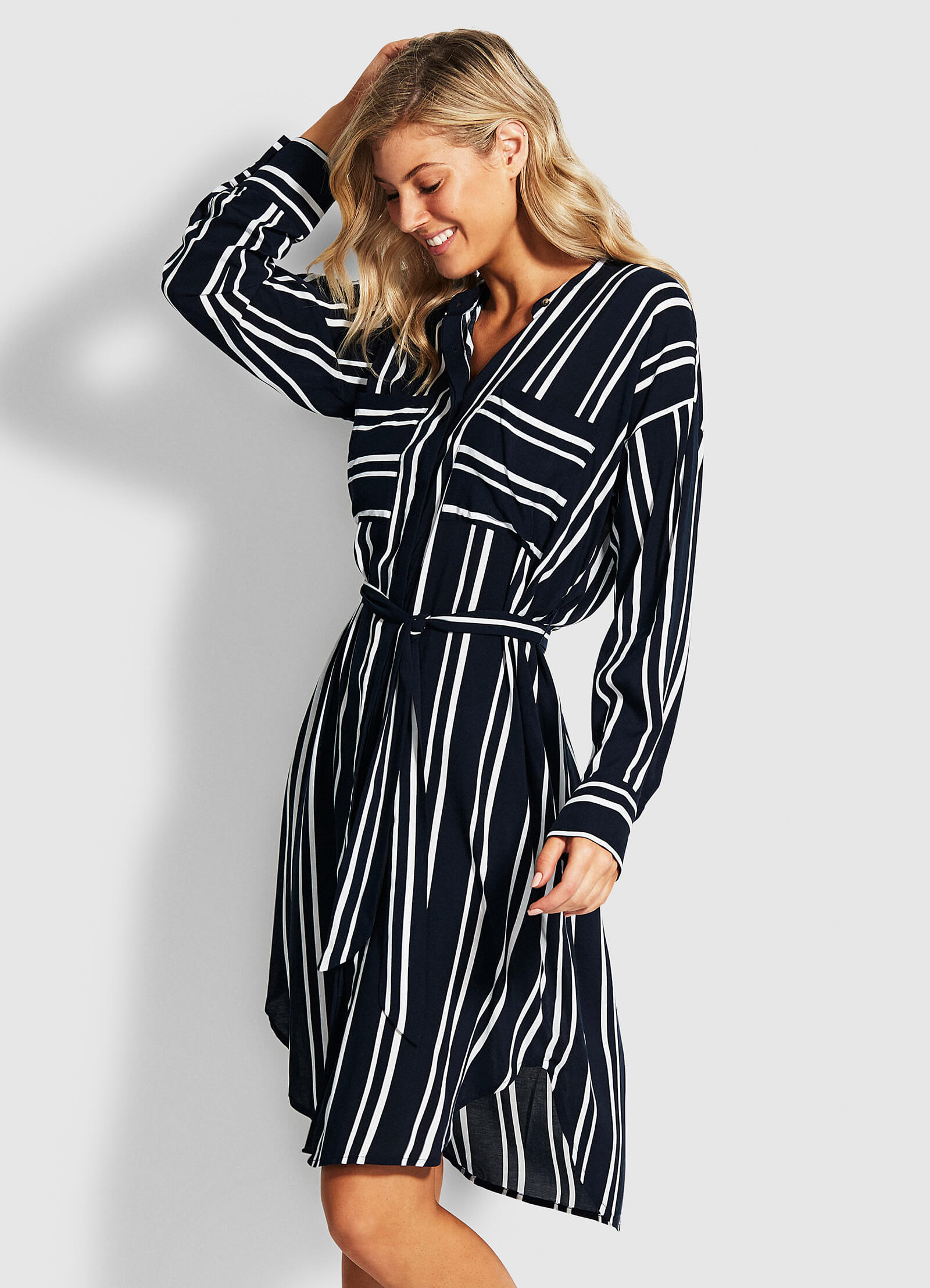  Summer Sea Stripe Shirt Dress - Navy Stripe