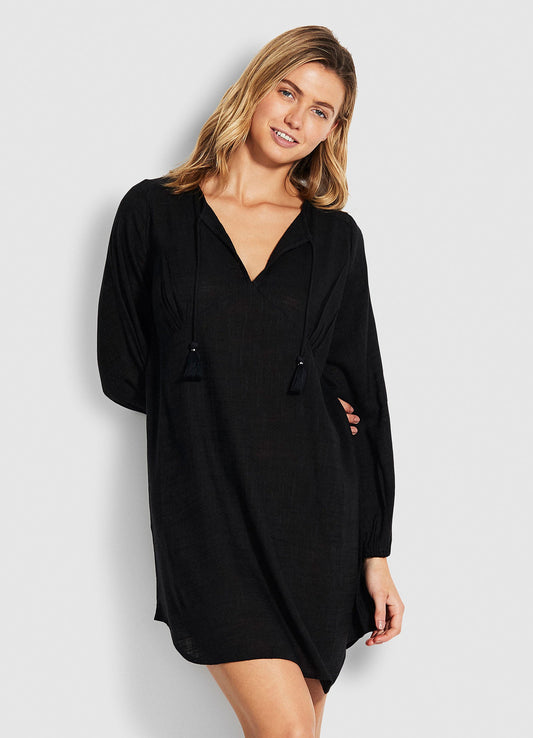  Marcie Peasant Sleeve Dress - Black