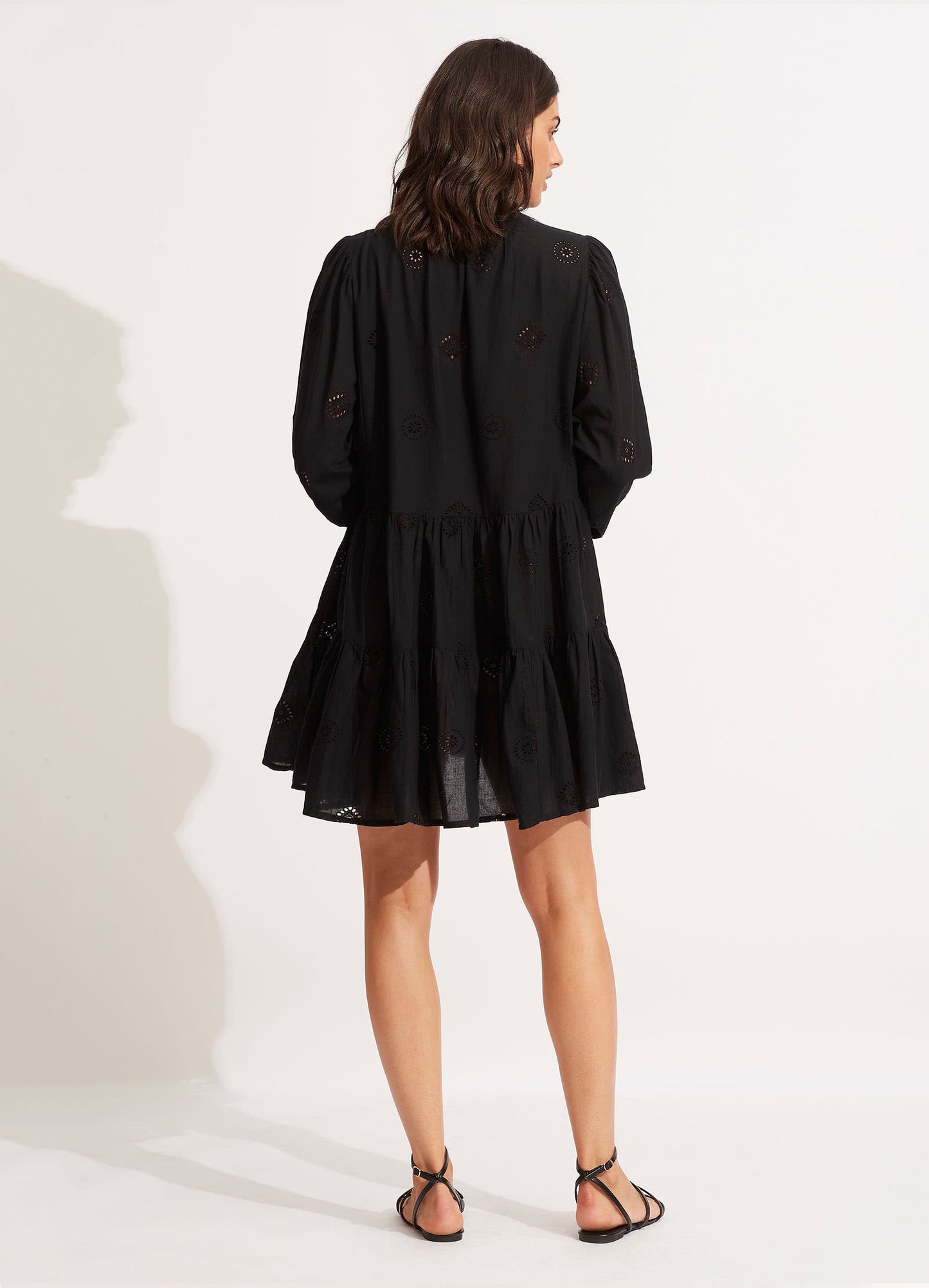  Embroidery Tiered Dress - Black