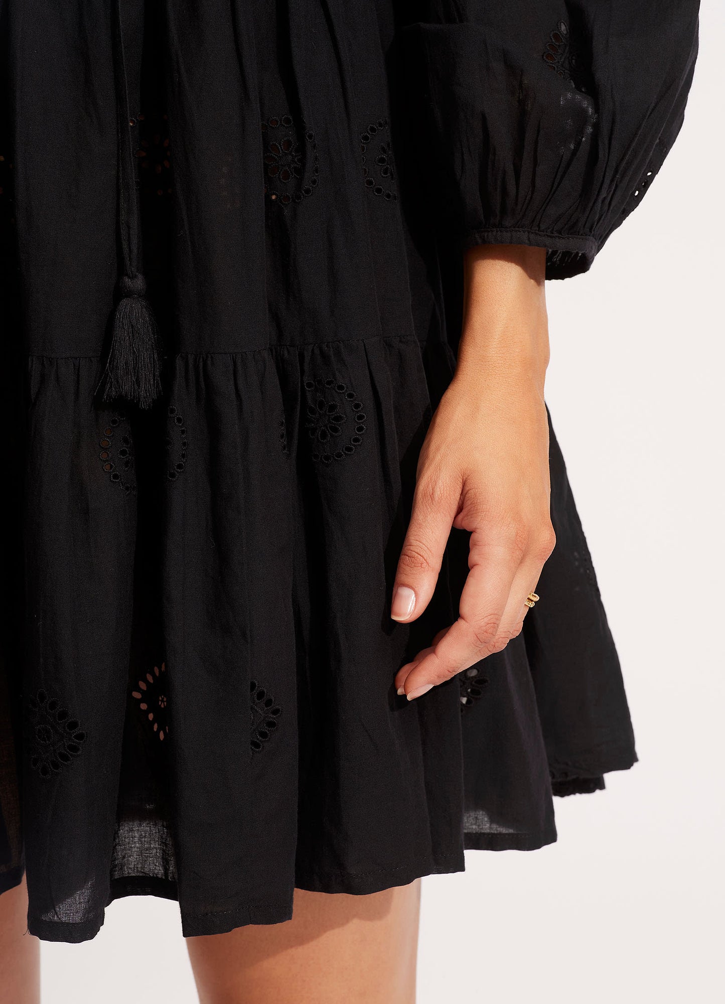  Embroidery Tiered Dress - Black