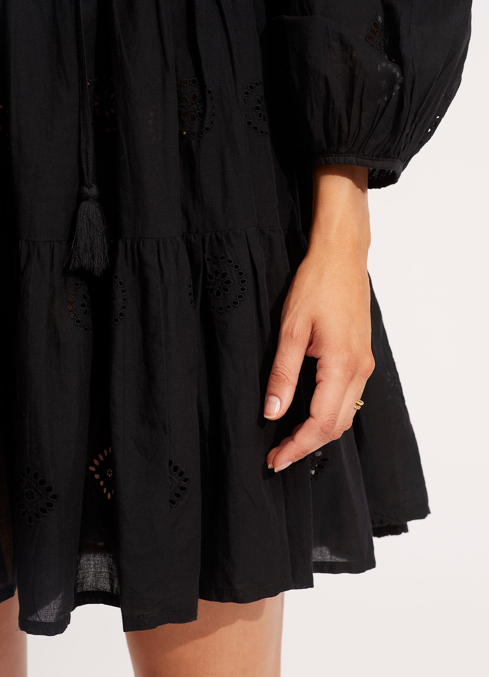  Embroidery Tiered Dress - Black