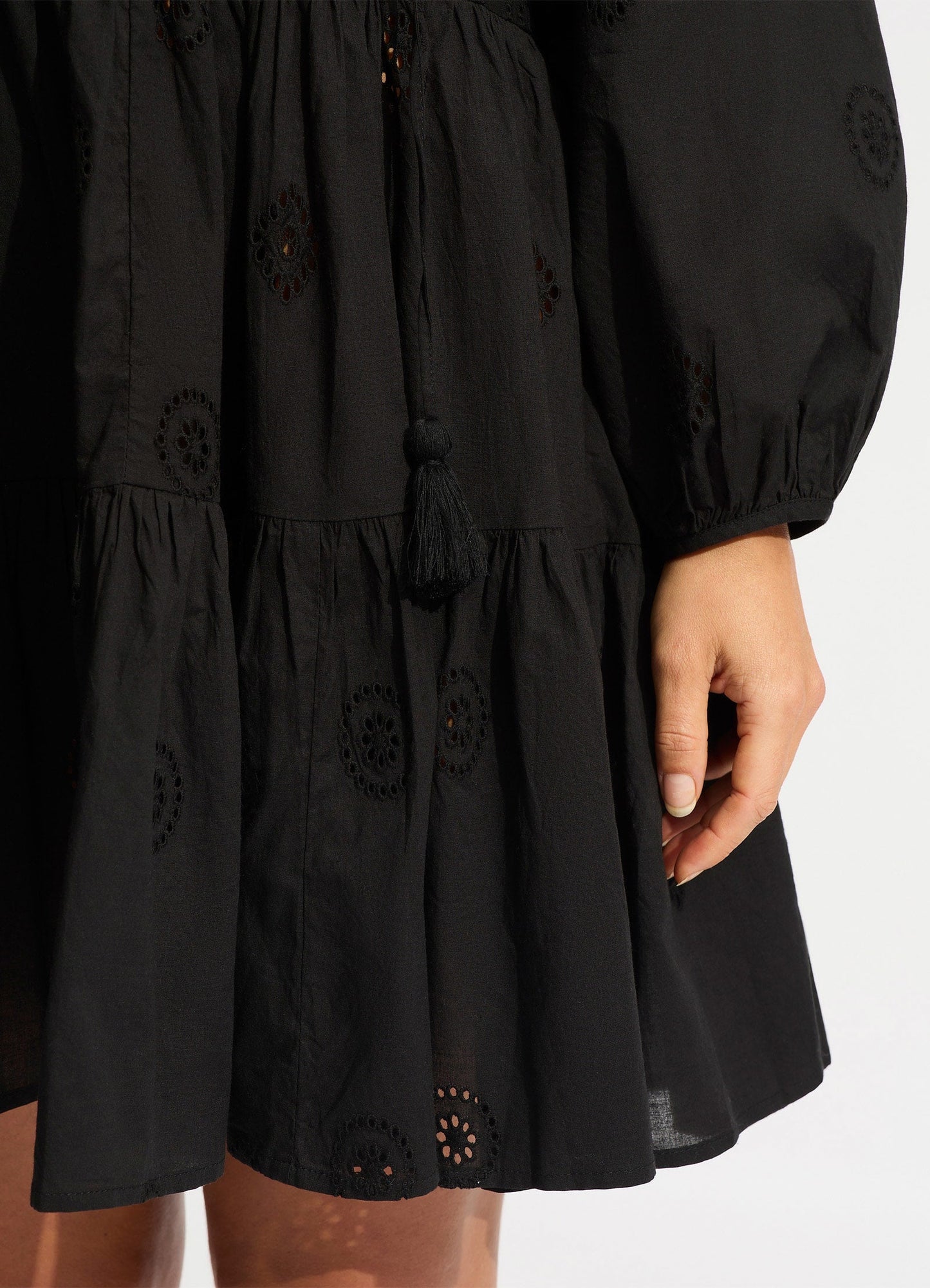  Embroidery Tiered Dress - Black
