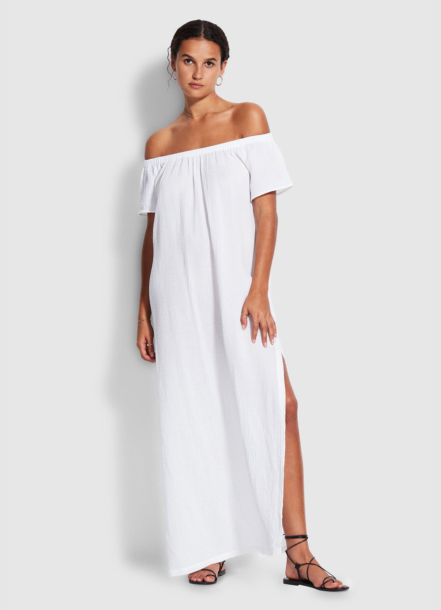  Double Cloth Strapless Dress - White