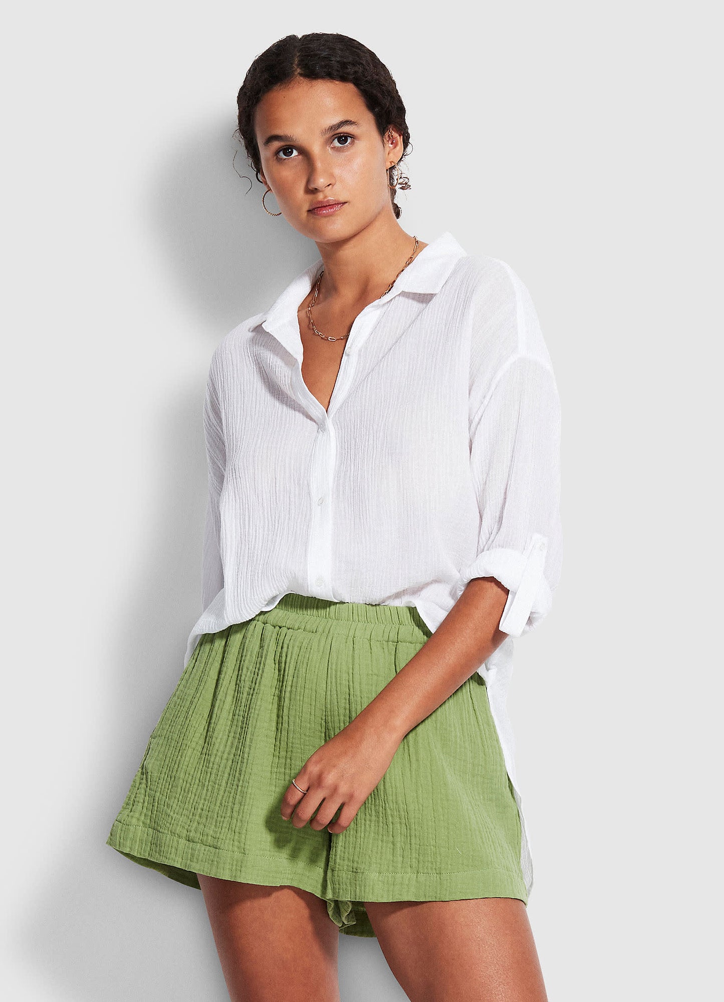  Double Cloth Short - Green Tea
