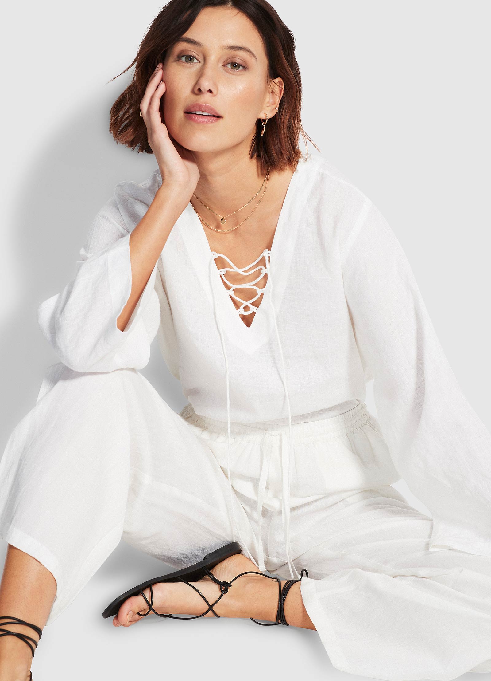 Beach Edit Harbour Linen Top - White